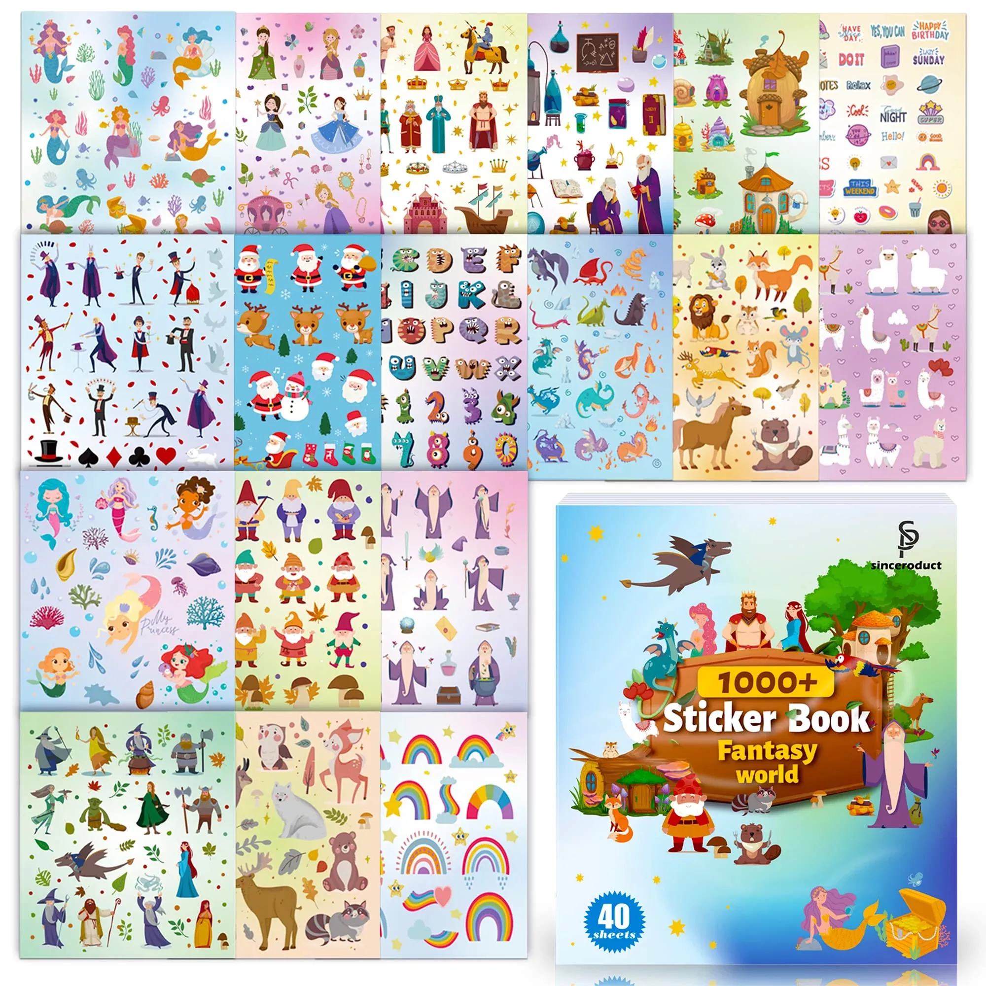Sinceroduct Fantasy Sticker Book for Kids - 20 Assorted Themes