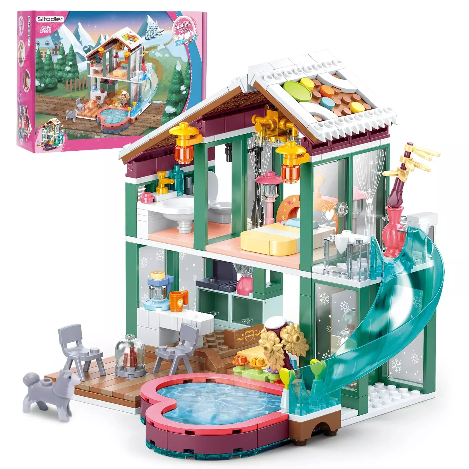 Sitodier Building Blocks Set Toy, 439Pcs Hot Spring Vacation House Bui
