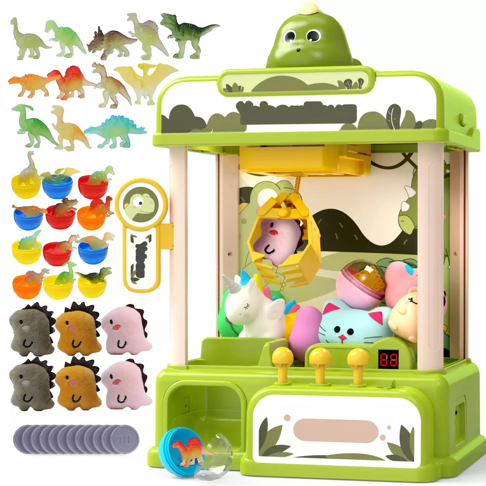 Skirfy Dinosaur Claw Machine for Kids - Electronic Vending Toy with 34