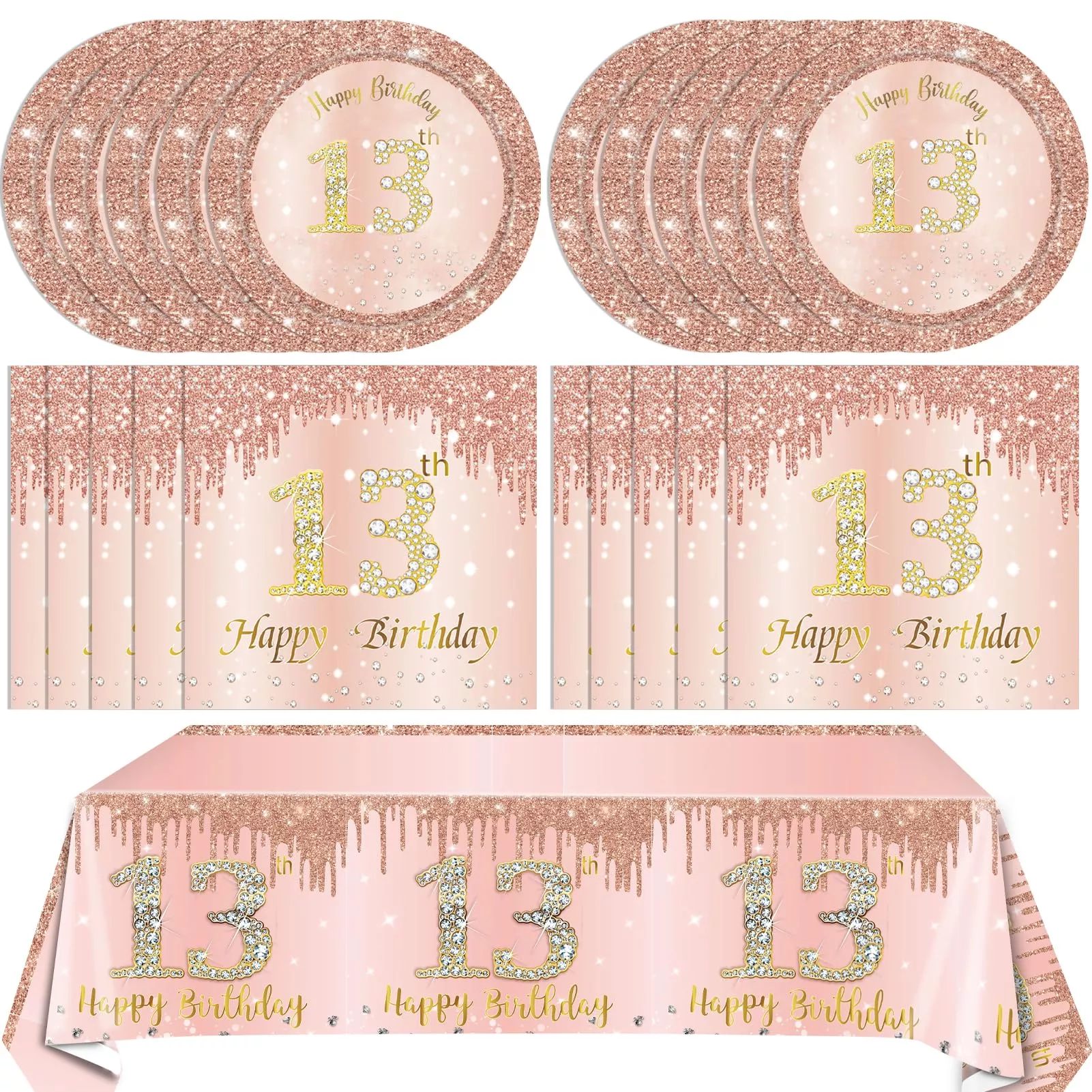 SNIMICS 13th Birthday Party Decorations Set, Rose Gold, 41 Pieces