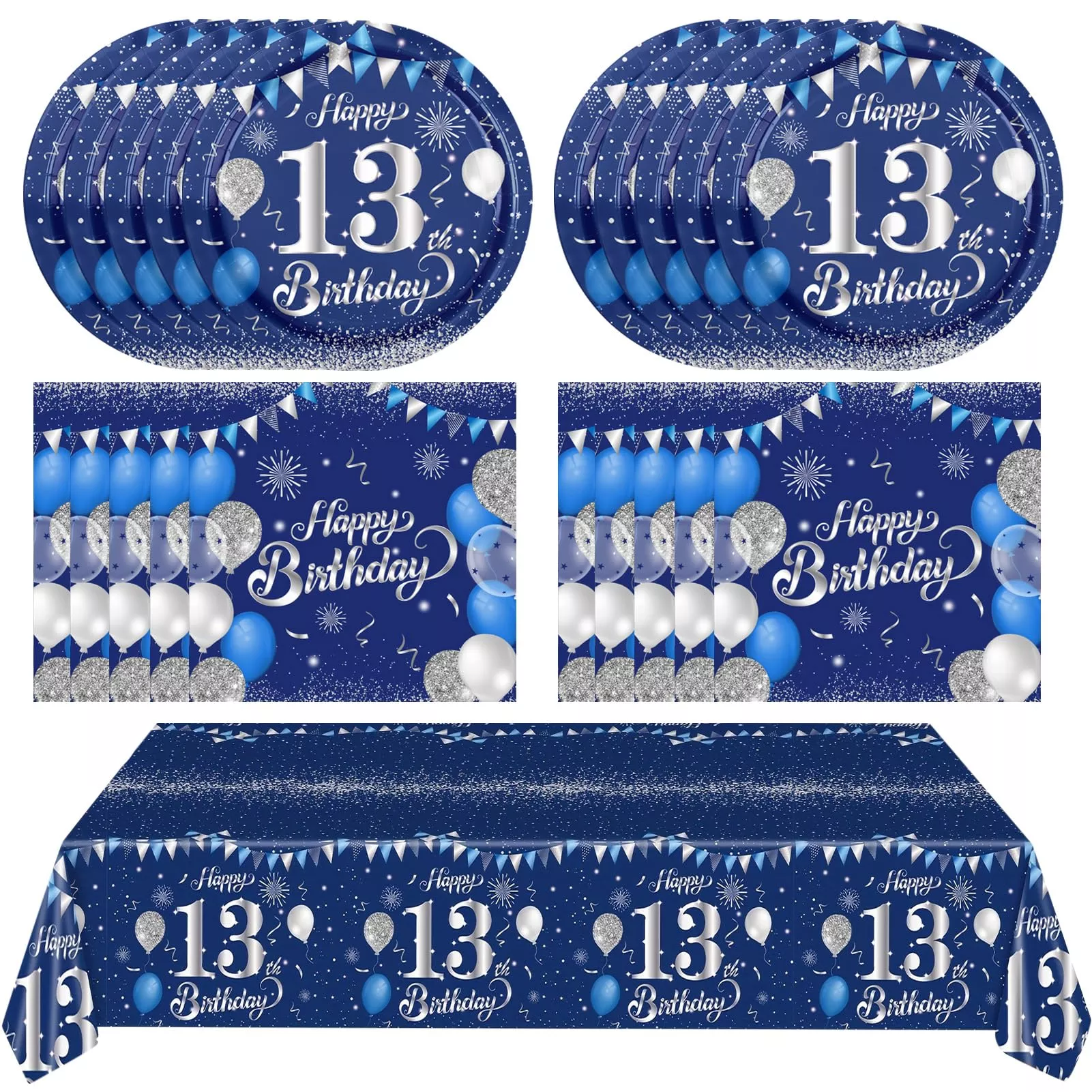 SNIMICS Navy Blue Silver 13th Birthday Party Decorations Set, 20 pcs