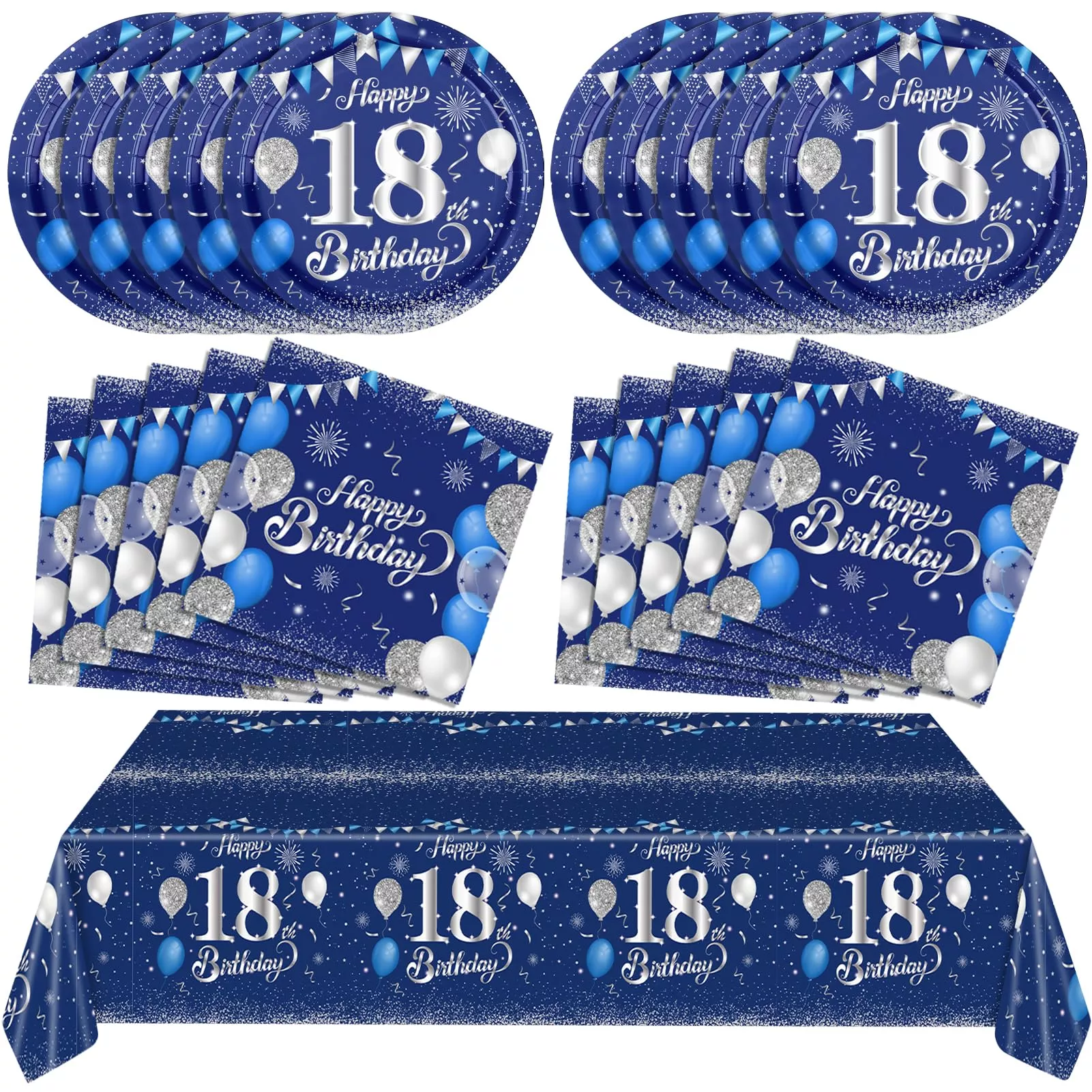 SNIMICS Navy Blue Silver 18th Birthday Party Decorations Set, 20 Pcs