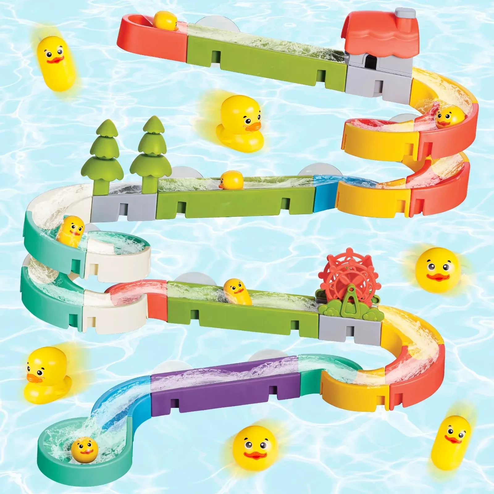 SOCBTNSO Duck Slide Bath Toy Set for Toddlers - 51 Pieces, Yellow