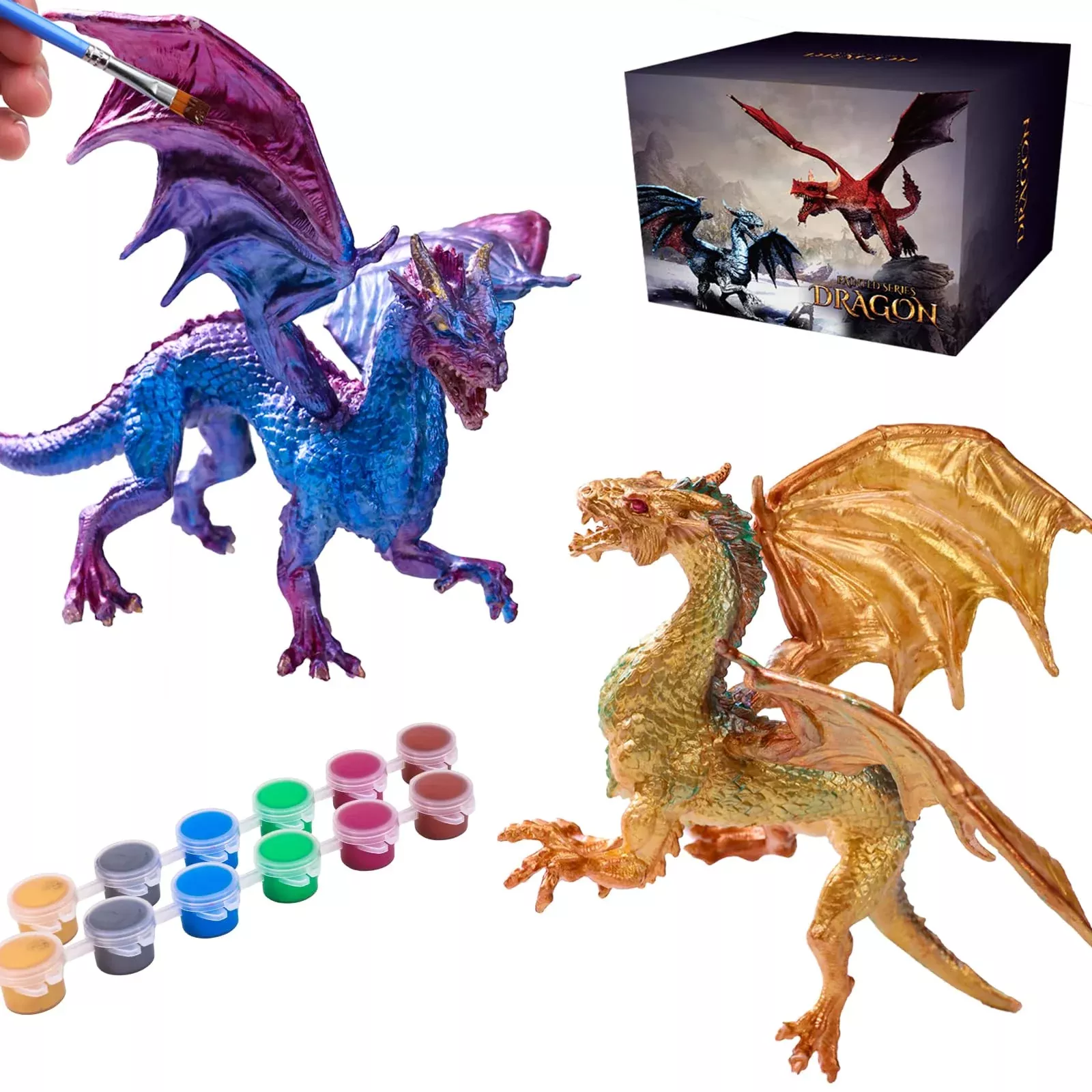 SOLDAY Dragon Toy Painting Set with 2 Metallic Dragons, Medium Size