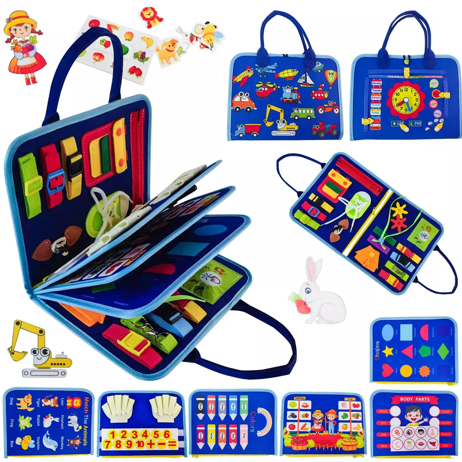 Soupost Montessori Busy Board for Toddlers, Blue, Medium Size