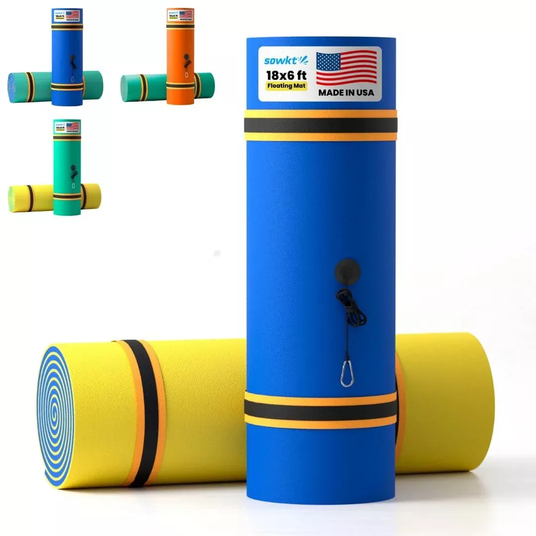 SOWKT Floating Mat for Pool & Lake, 18x6 ft, Blue/Yellow
