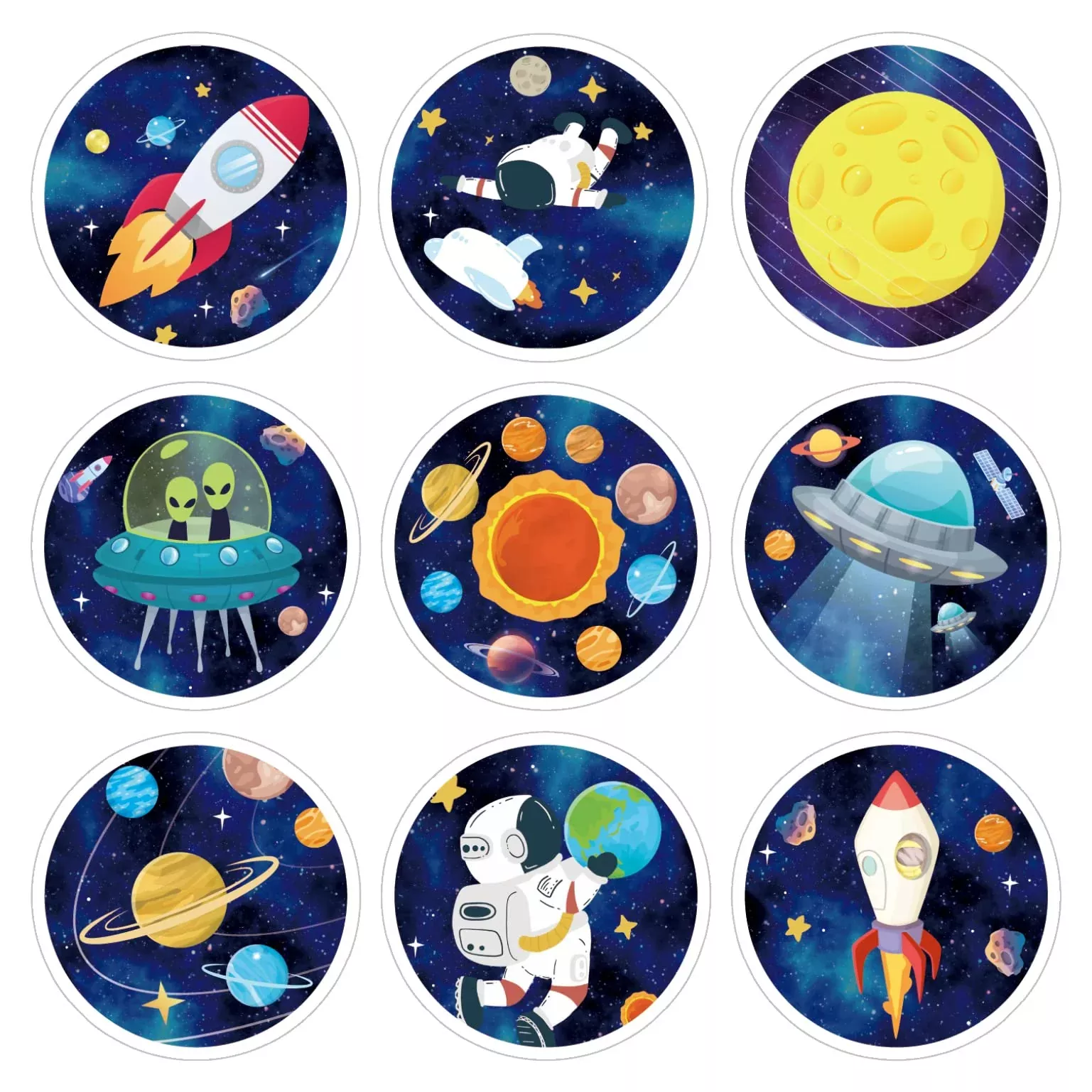 Space Stickers 180 Pcs Round Space Planet Sticker Kit Alien Ufo Decora