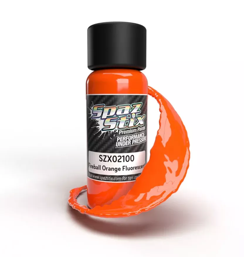 Spaz Stix 02100 Fireball Orange Fluorescent Airbrush Ready Paint, 2oz Bottle