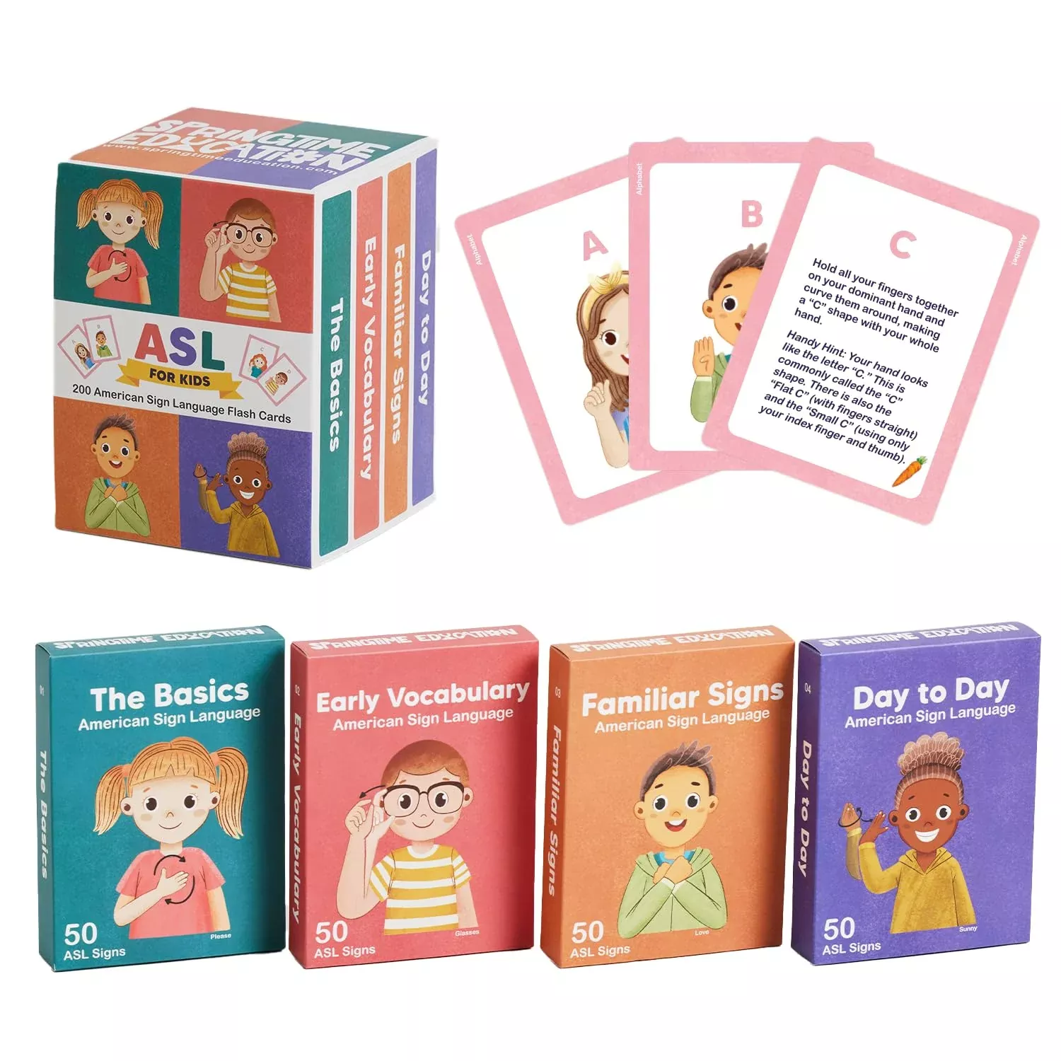 Springtime Education ASL Kids Flash Cards - 200 Multicolored Cardboard