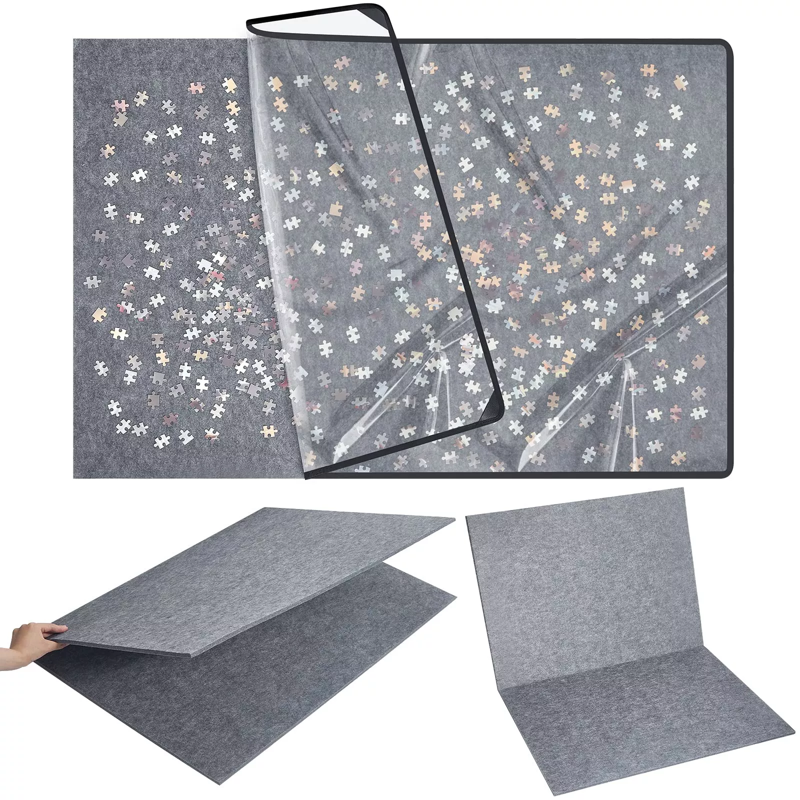 Sratte Jigsaw Puzzle Board With Dustproof Cover, Foldaway Felt Puzzle
