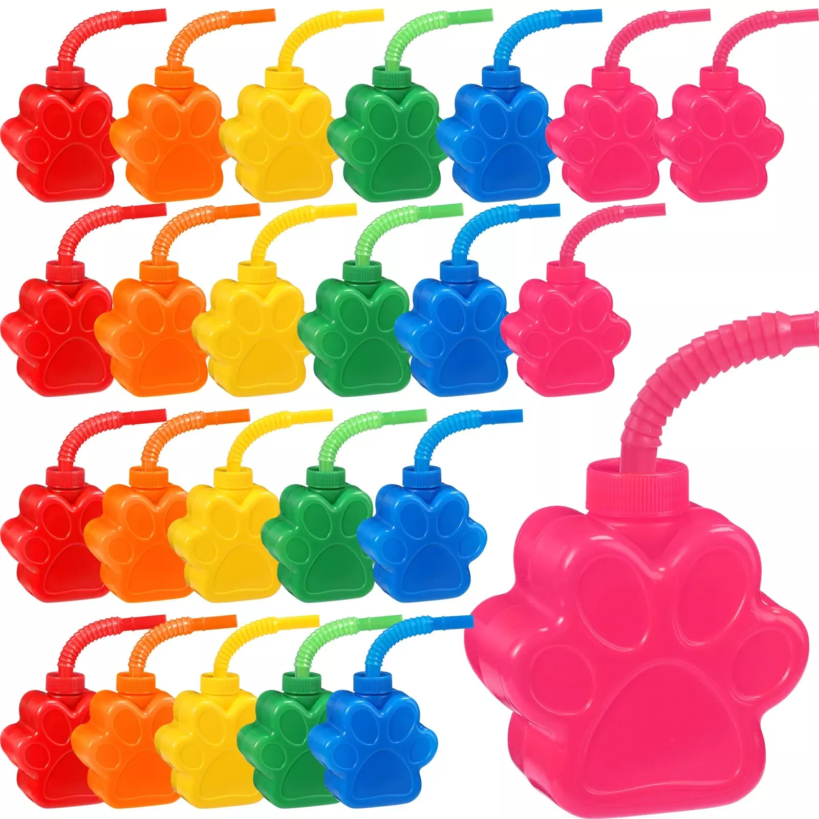 Sratte Reusable Dog Paw Print Plastic Cups, 10 oz, 24 Pack,