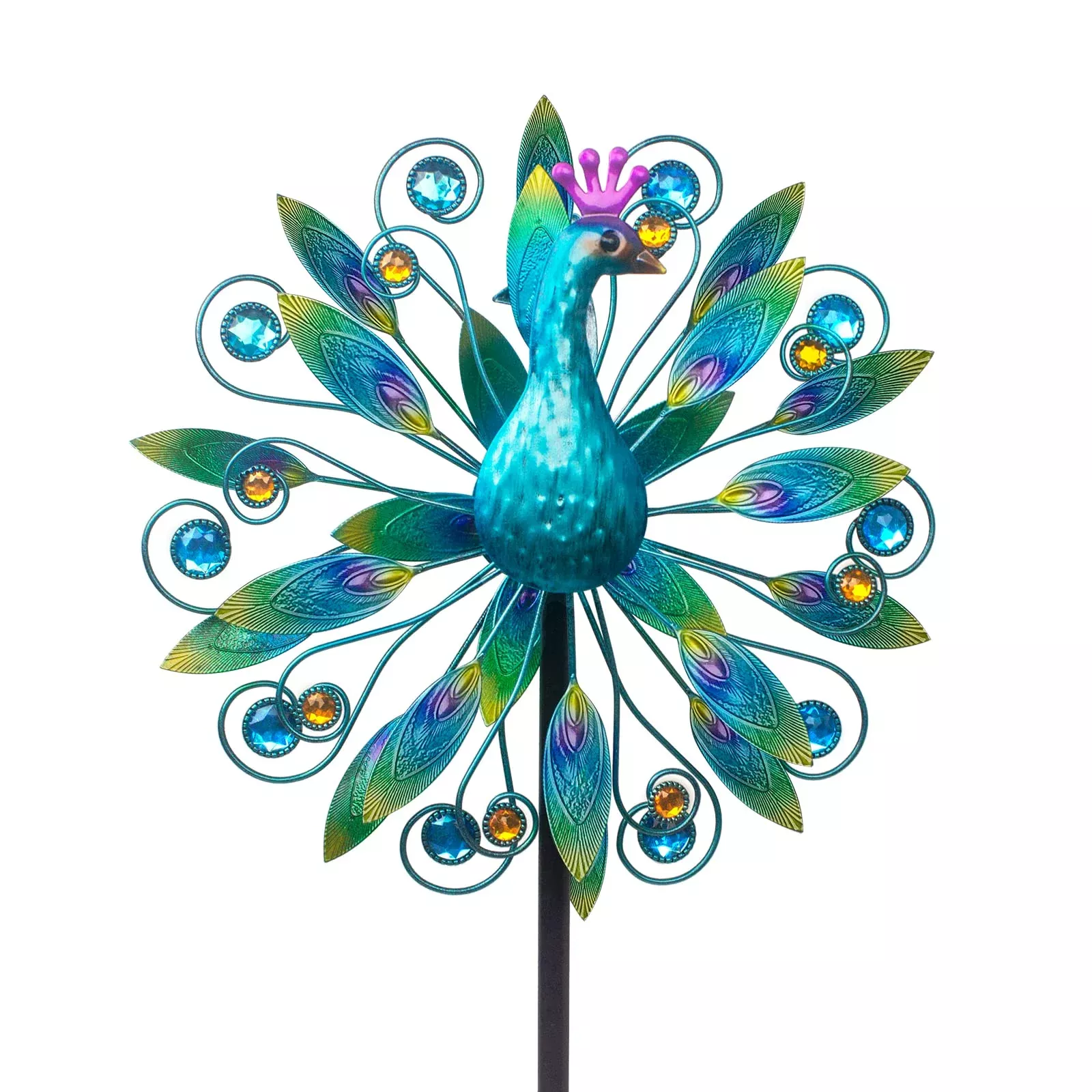 Stargarden Peacock Wind Spinner, 13" Dia, Dual Rotating Blades