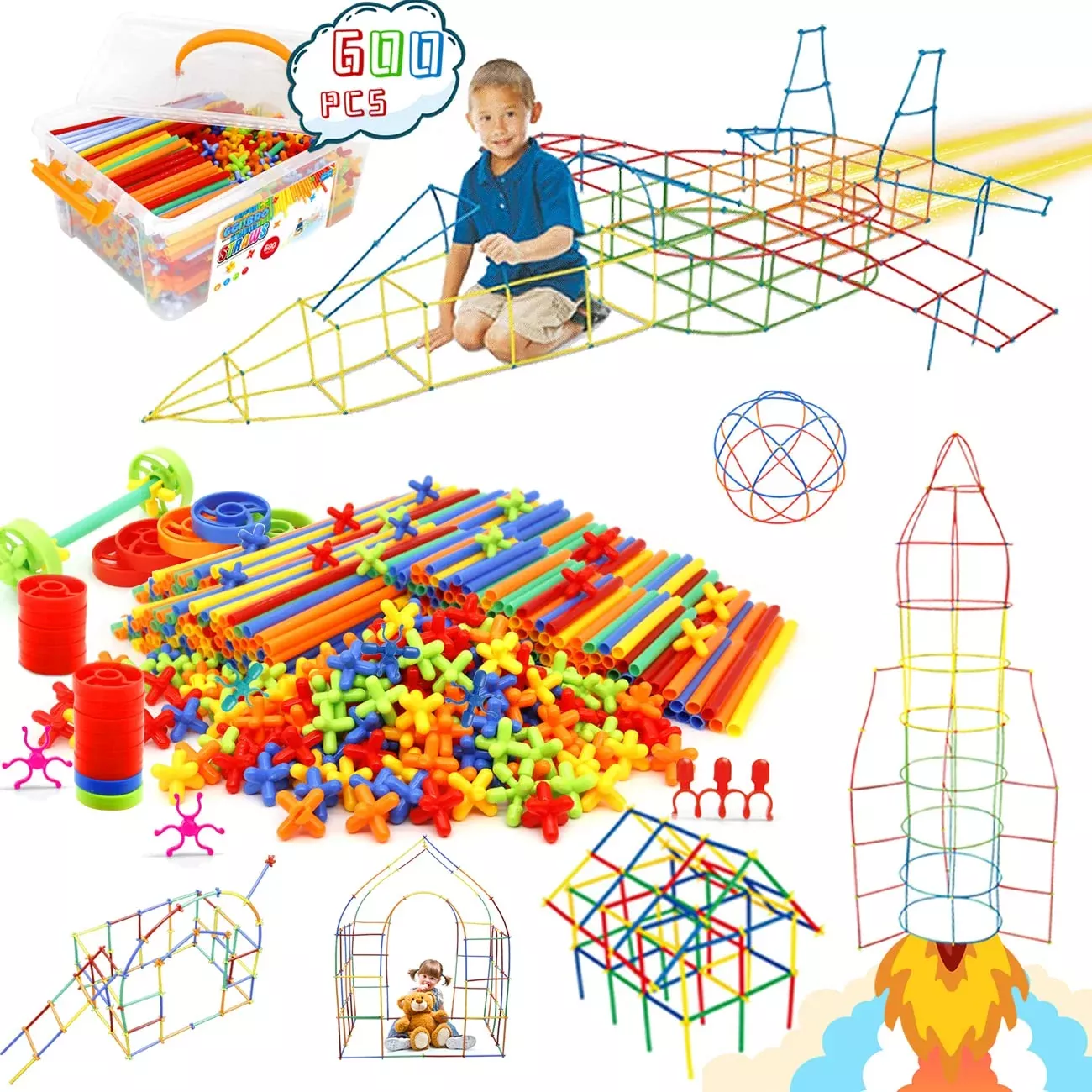 Straw Constructor Toys Stem Building Toys 600Pcs Straw Toy Interlockin