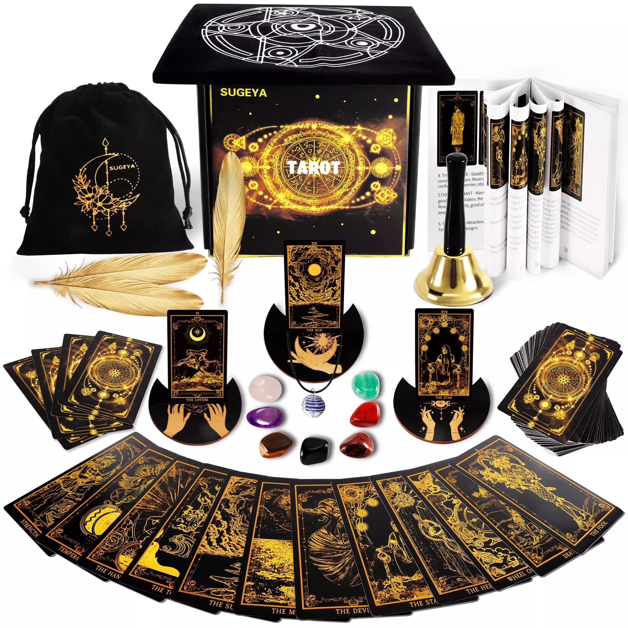 SUGEYA Tarot Deck - 78 Black Classic Cards, Medium Size, Gift Box