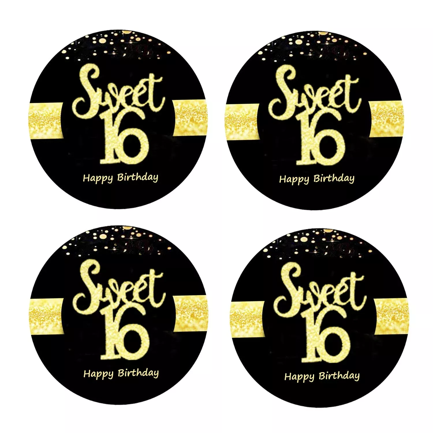 Sumerk 16th Birthday Stickers 48-Pack, 2" Glossy Gold
