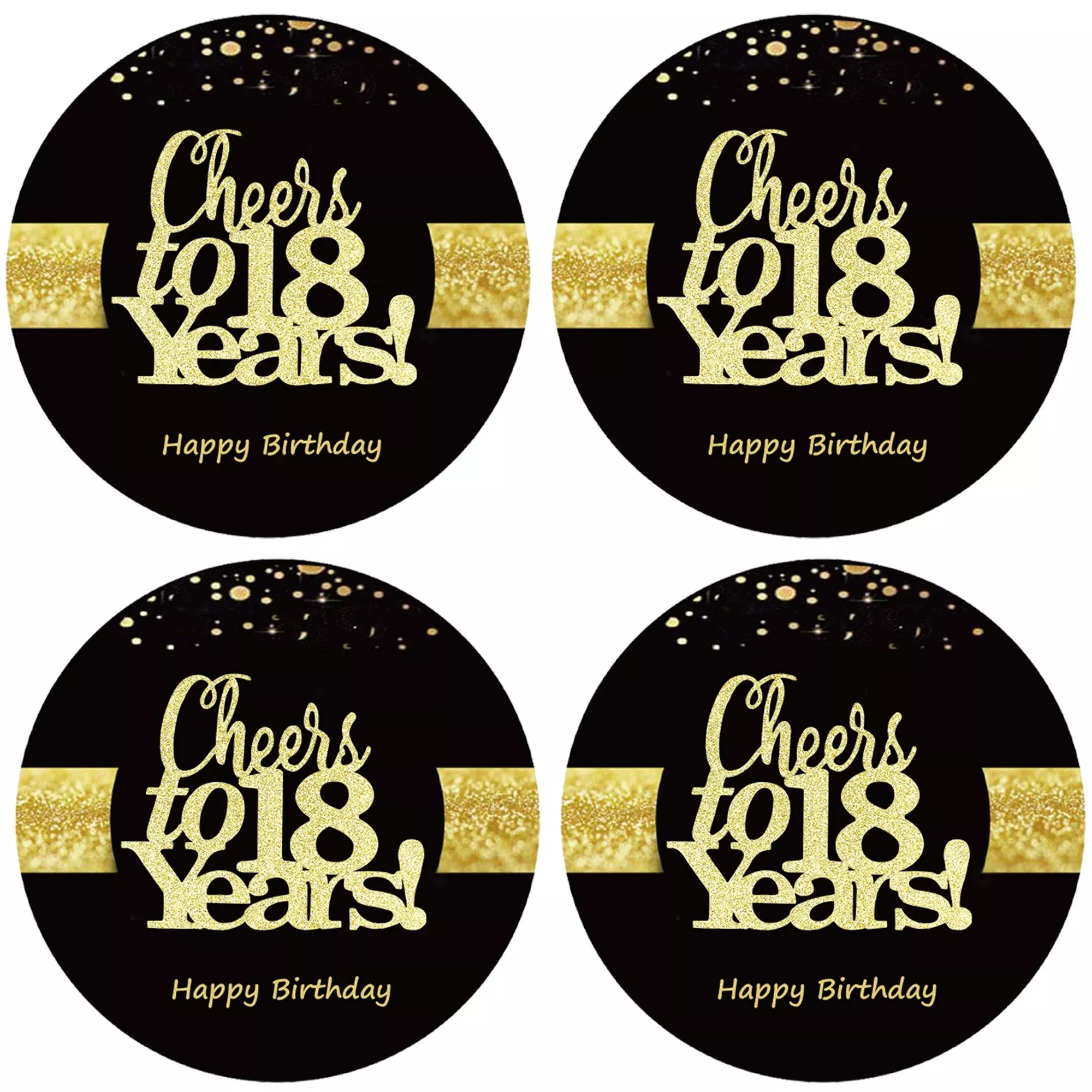Sumerk 18th Birthday Stickers 48-Pack 2" Glossy Gold Party