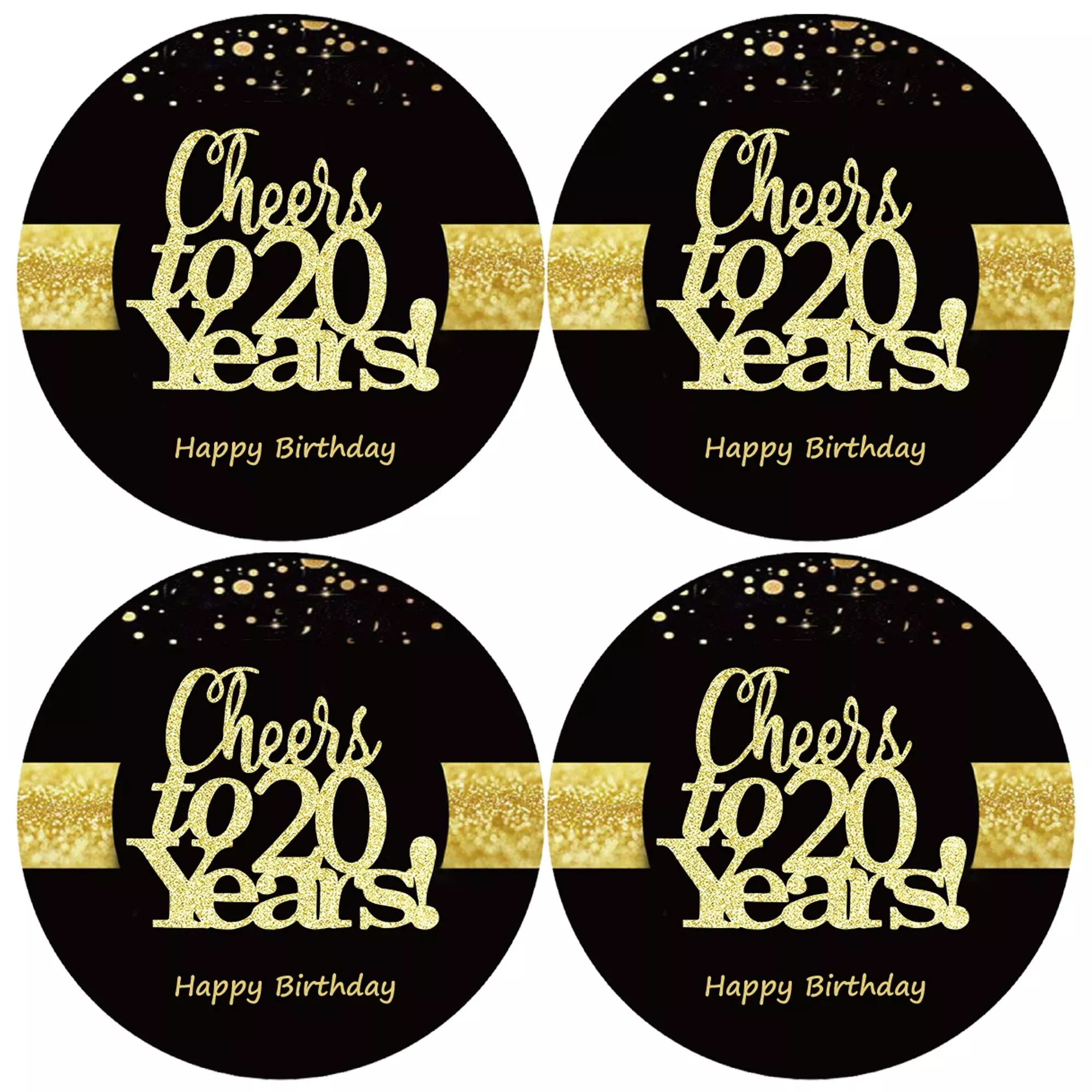 Sumerk 20th Birthday Stickers 48-Pack 2" Glossy Gold Labels