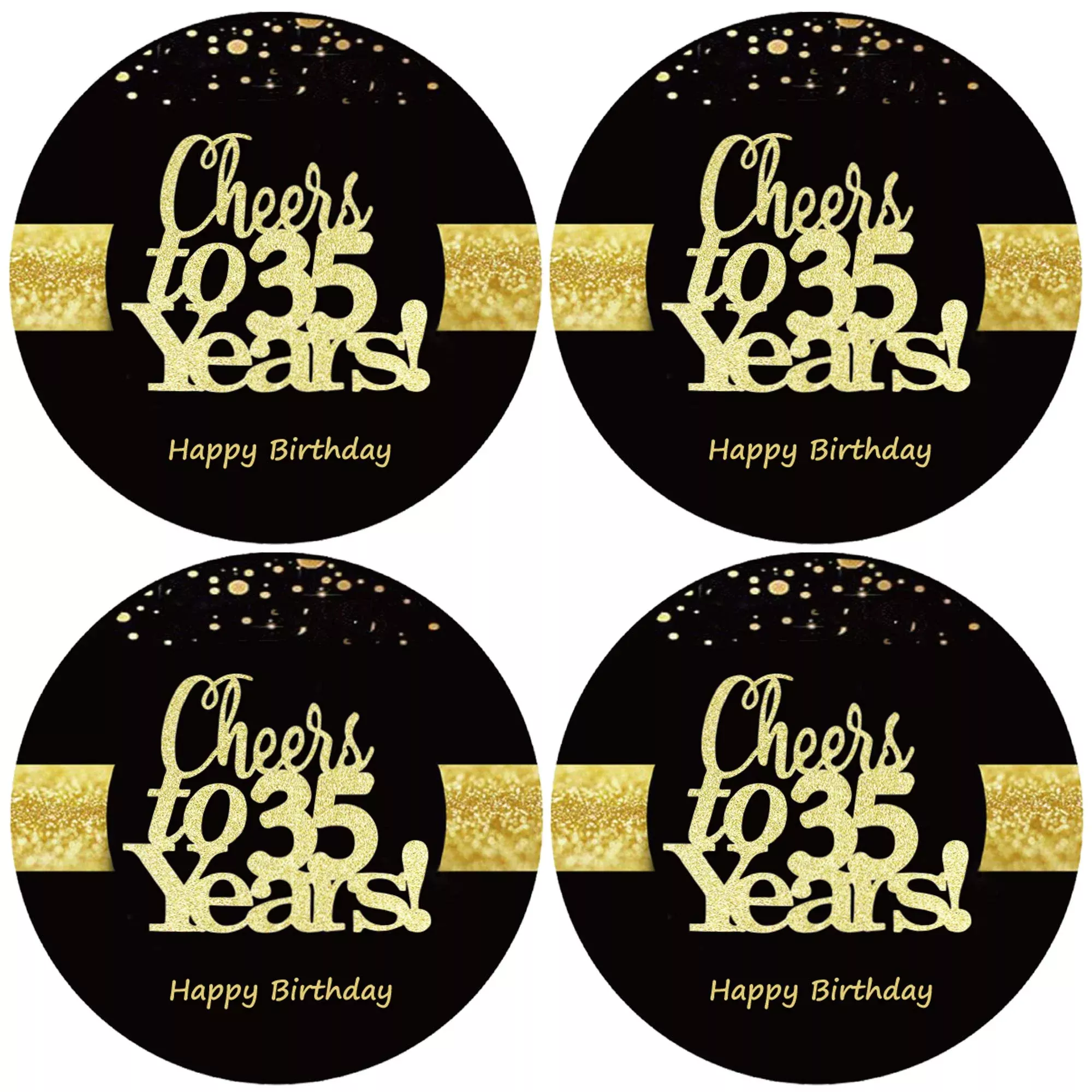 Sumerk 35th Birthday Stickers 48-Pack 2" Glossy Gold Labels