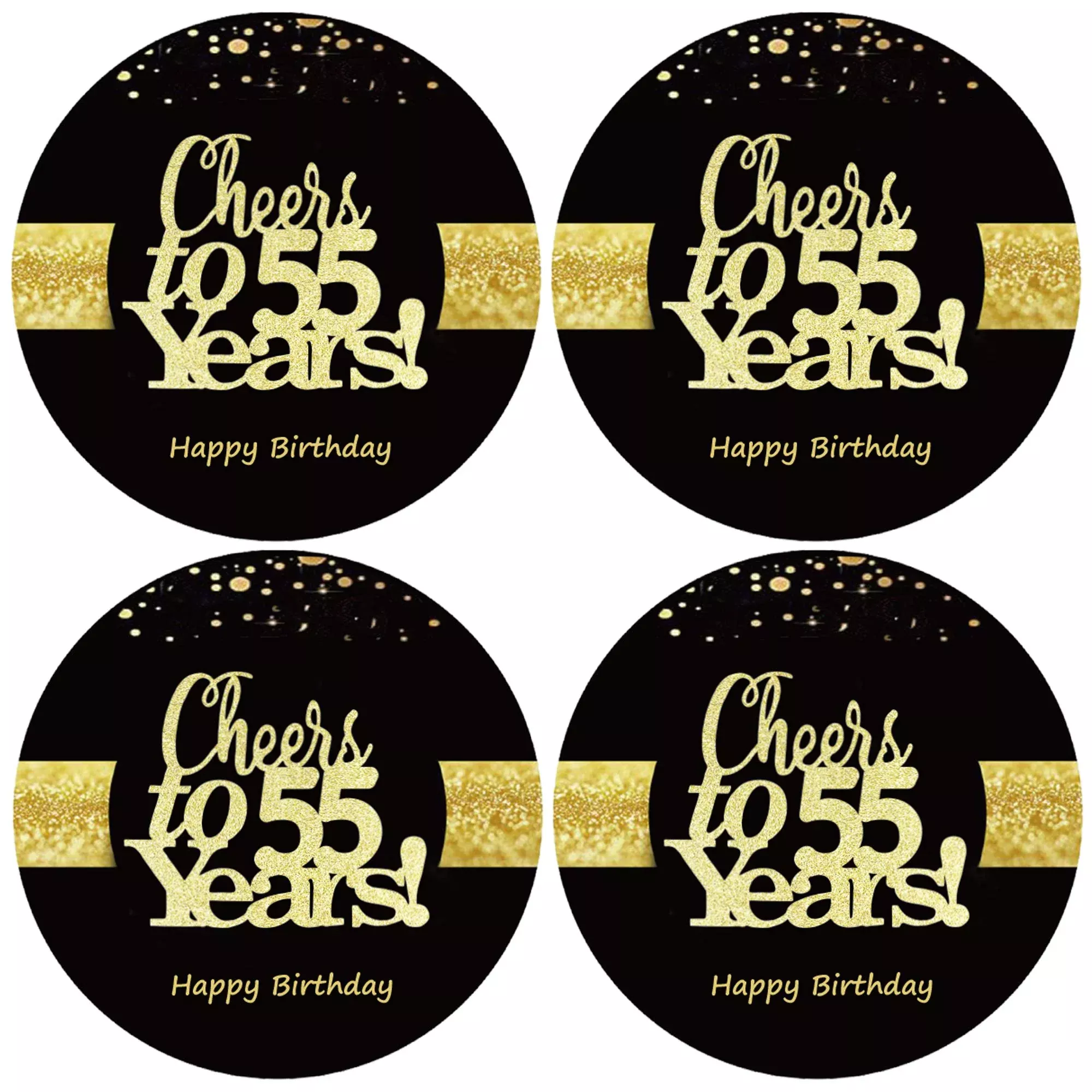 Sumerk 55th Birthday Stickers 2" Glossy 48-Pack, Gold