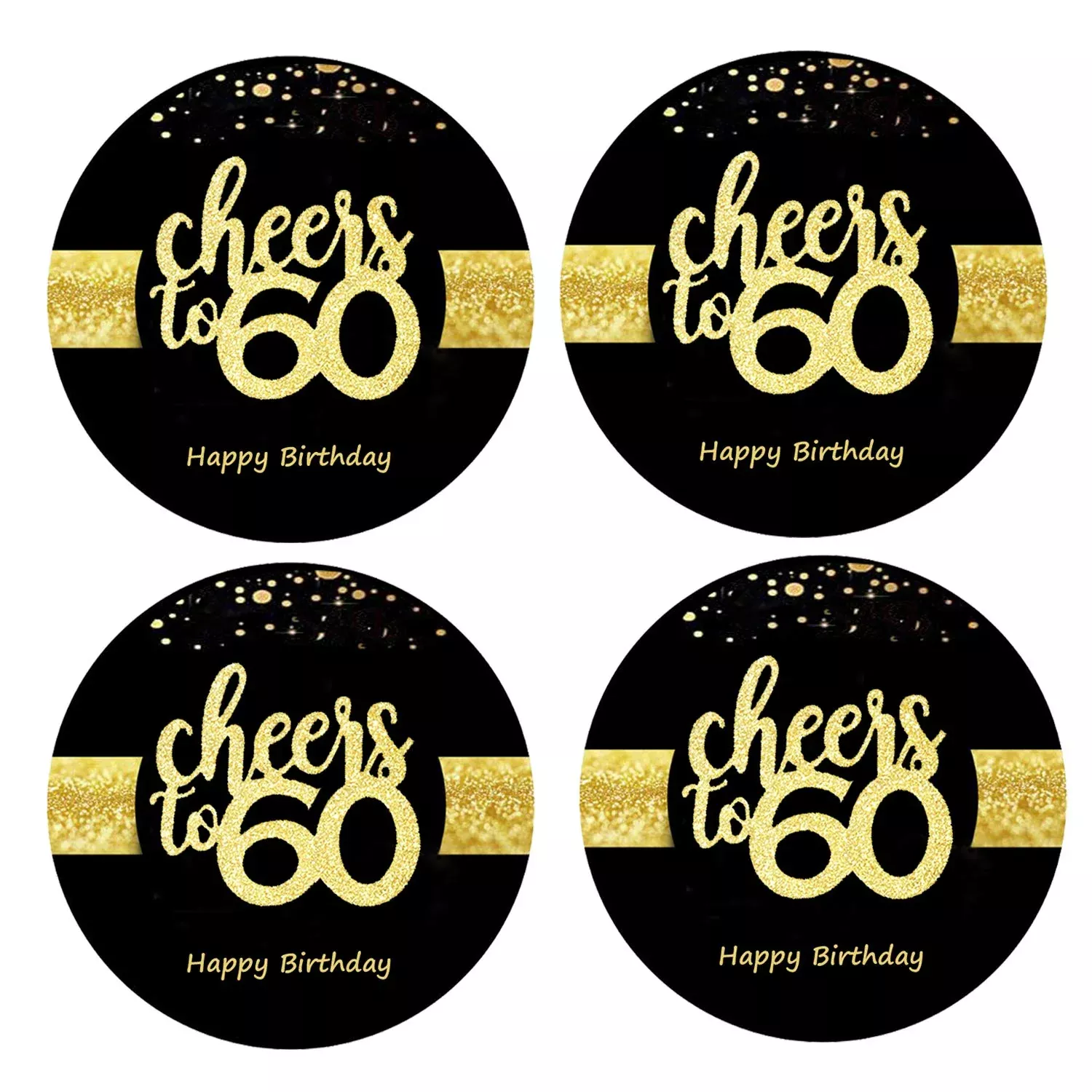 Sumerk 60th Birthday Stickers, 2" Glossy, 48 Pack