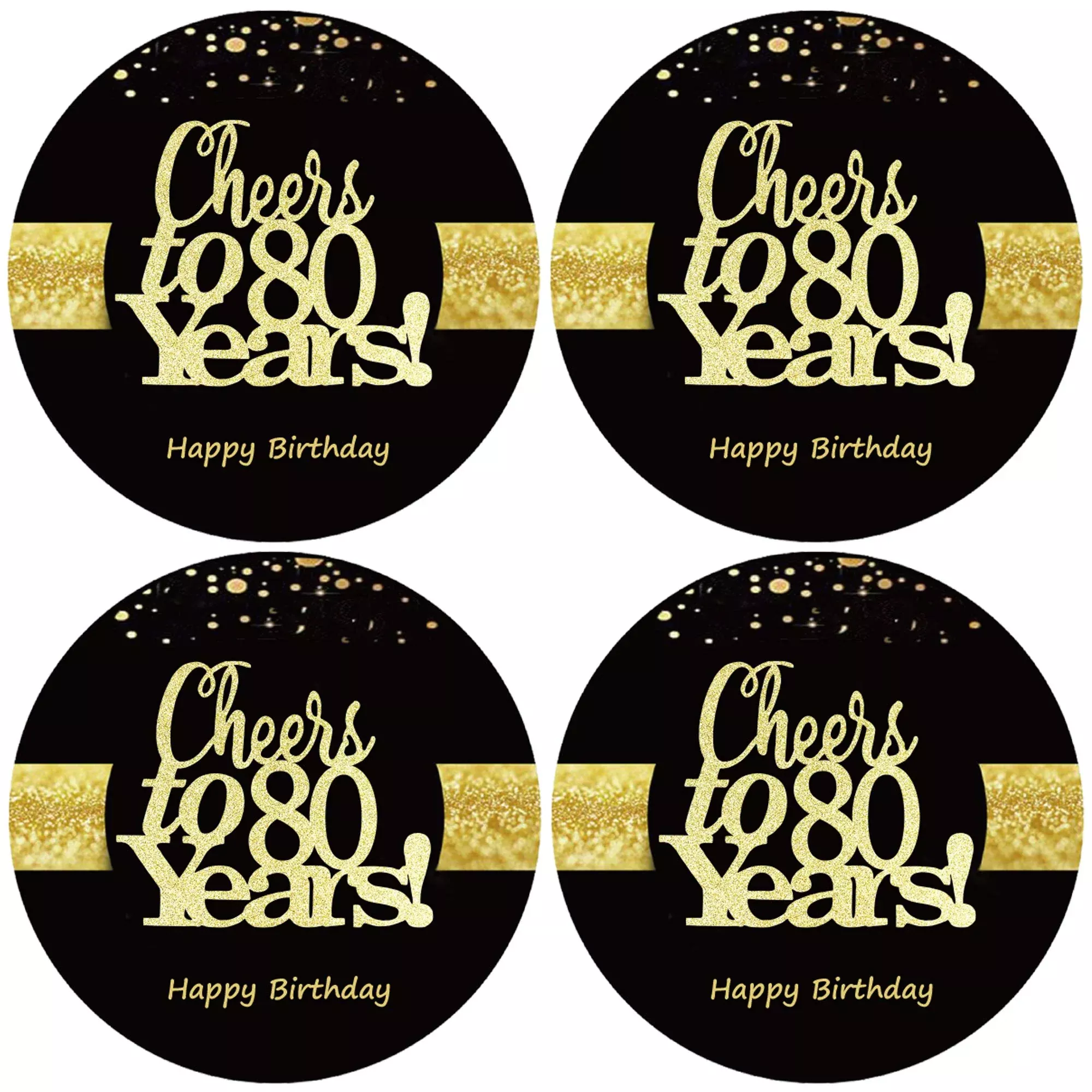 Sumerk 80th Birthday Stickers 48-Pack 2" Glossy Gold Labels