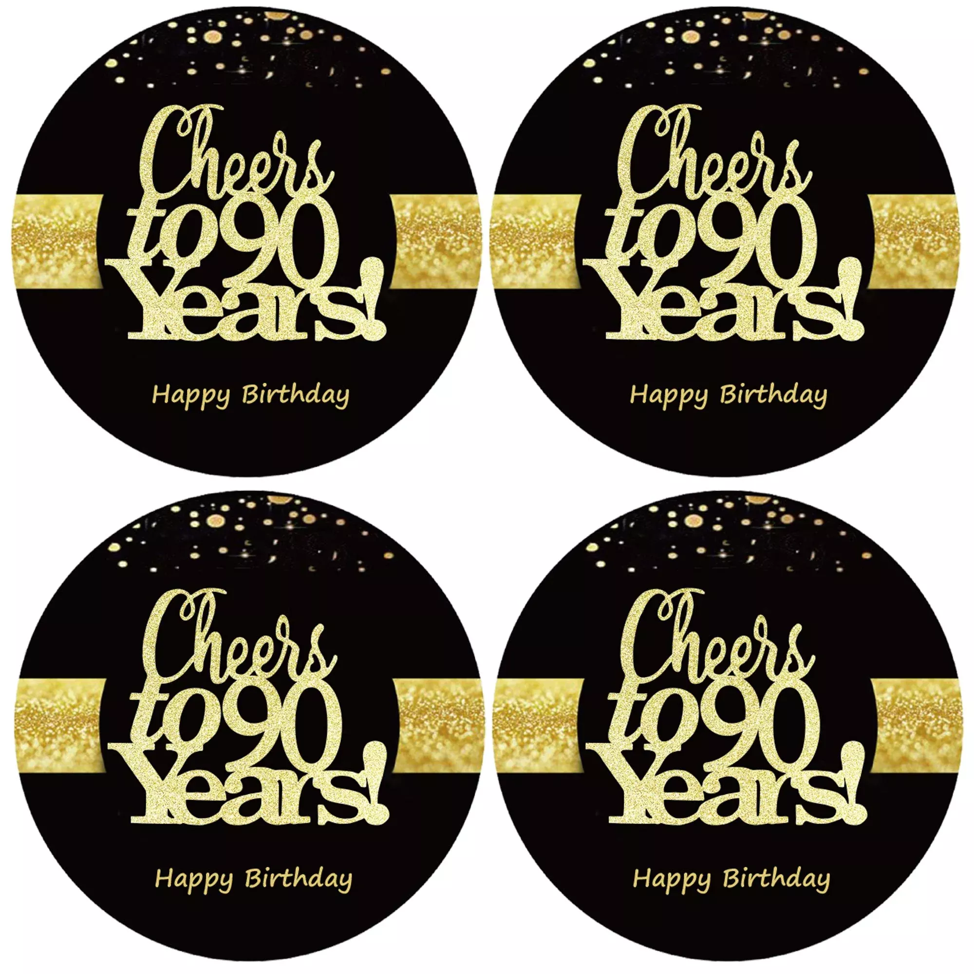 Sumerk 90th Birthday Stickers 2" Glossy 48 Pack, Black