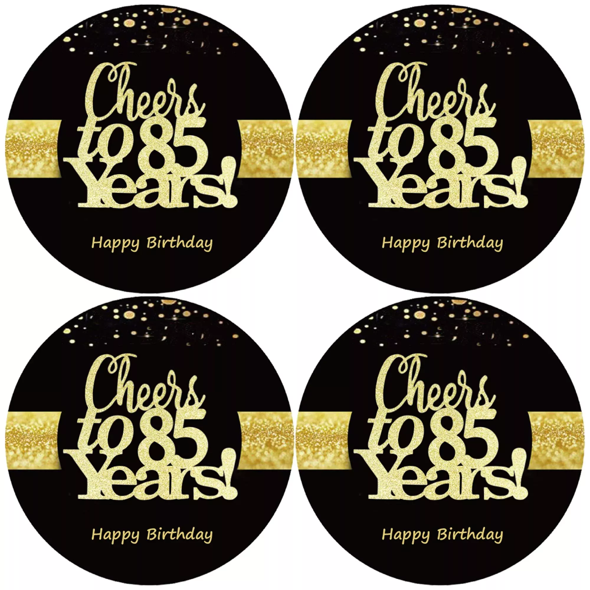 Sumerk Birthday Stickers 85th Party Decor Gold 48 Pack 2" Diameter