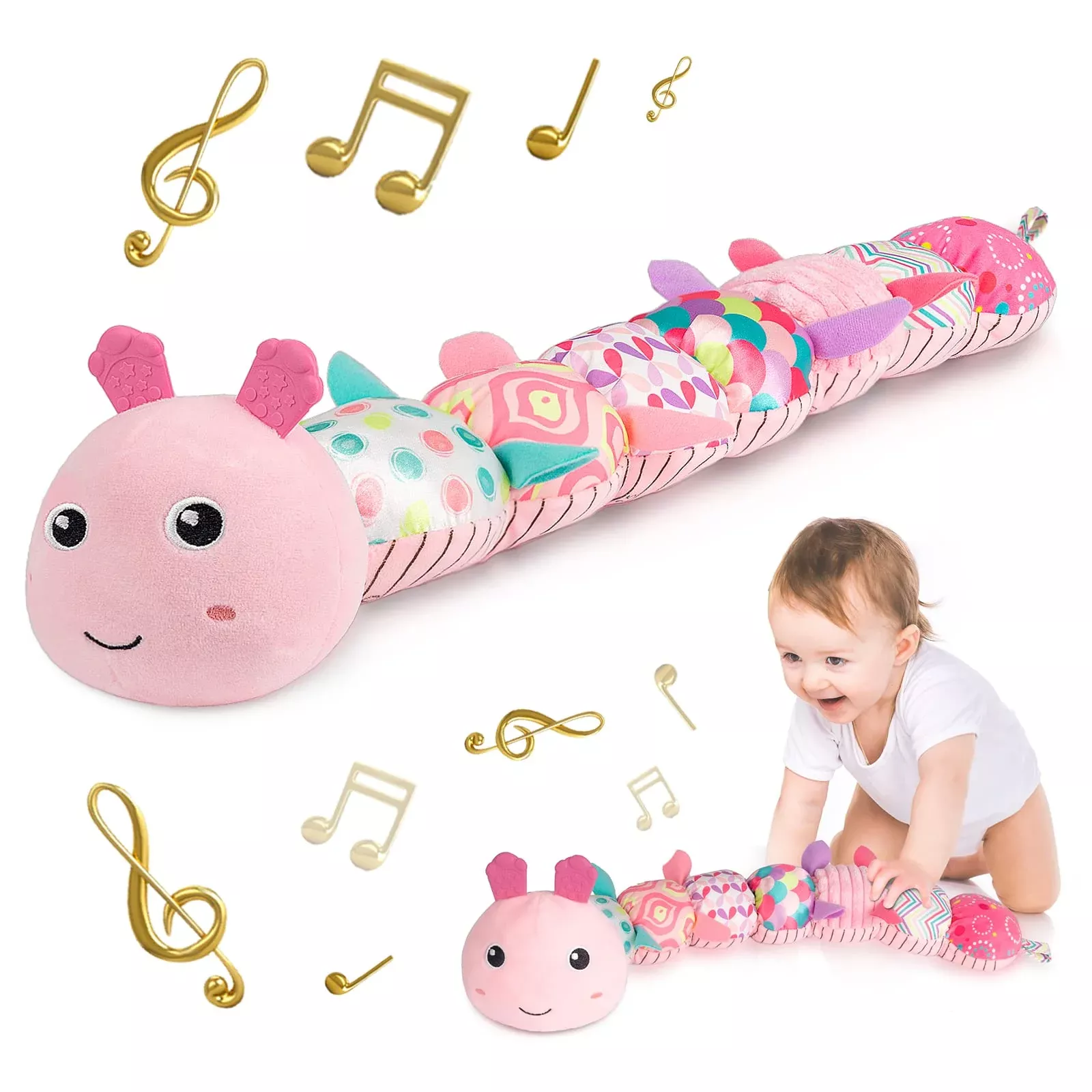 Sumobaby Musical Caterpillar Toy for Infants, Pink, Soft Plush