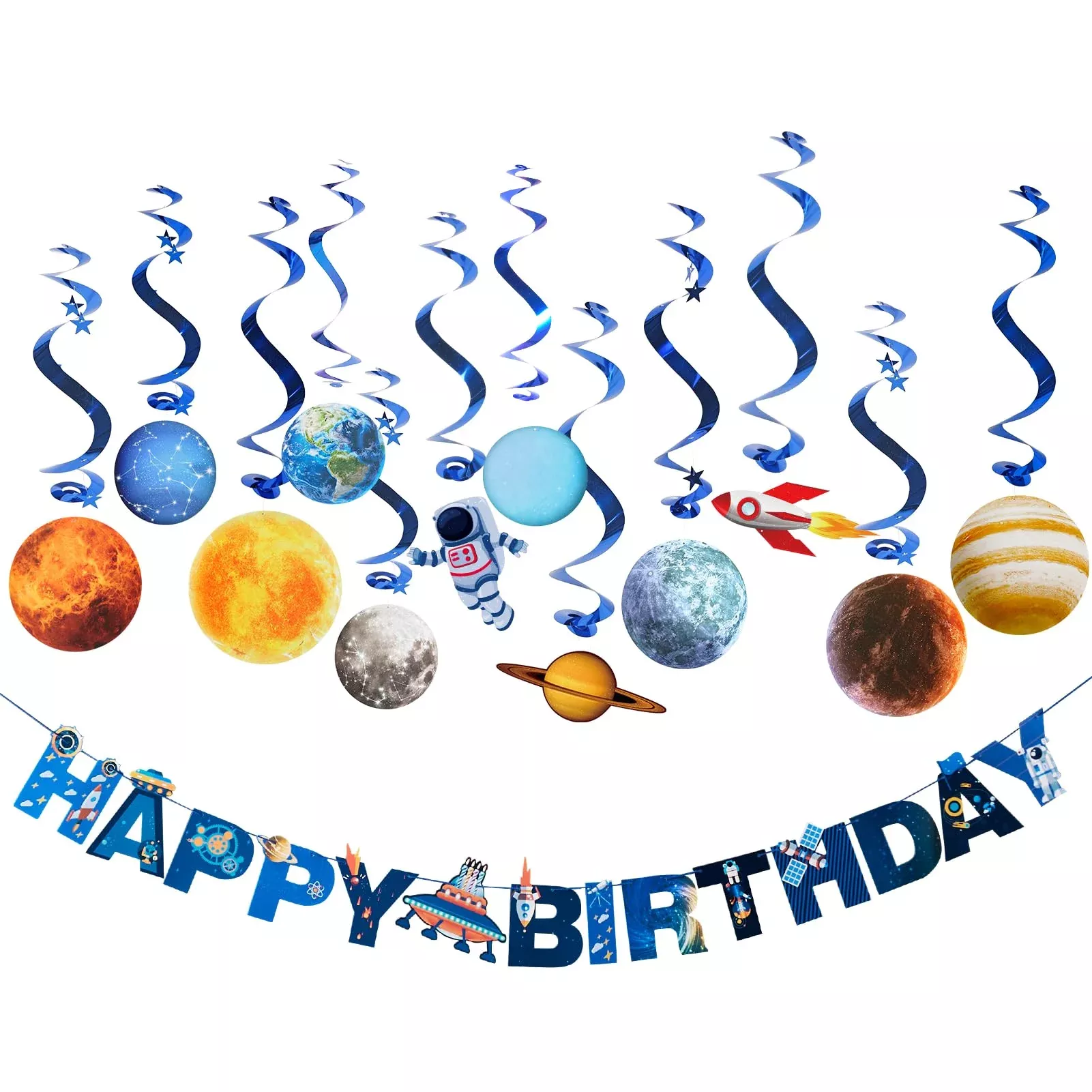 SUNBEAUTY Solar System Decor Set - Space Theme Birthday Decorations, Blue