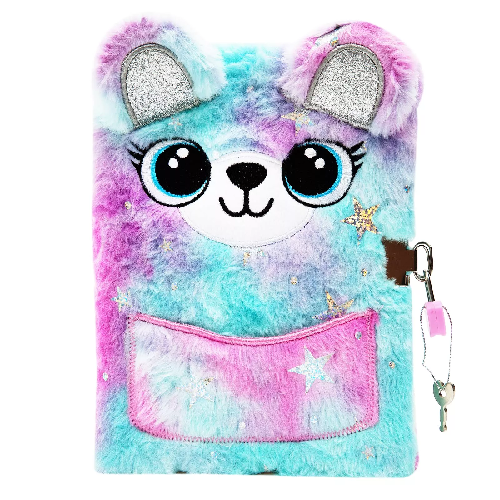 SuperStyle Bear Plush Diary with Lock & Key, 64 Pages, 8.7"