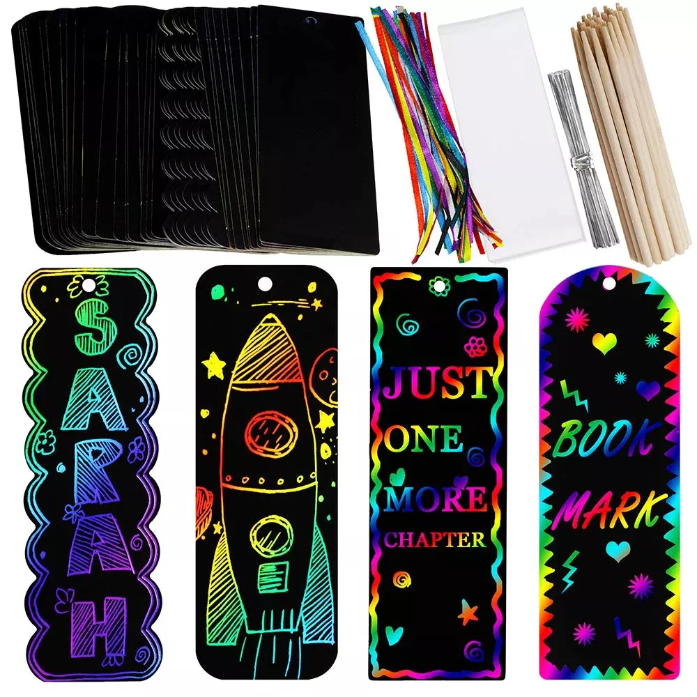 Supla Magic Art Rainbow Scratch Paper Bookmarks 36 Pcs Black Medium