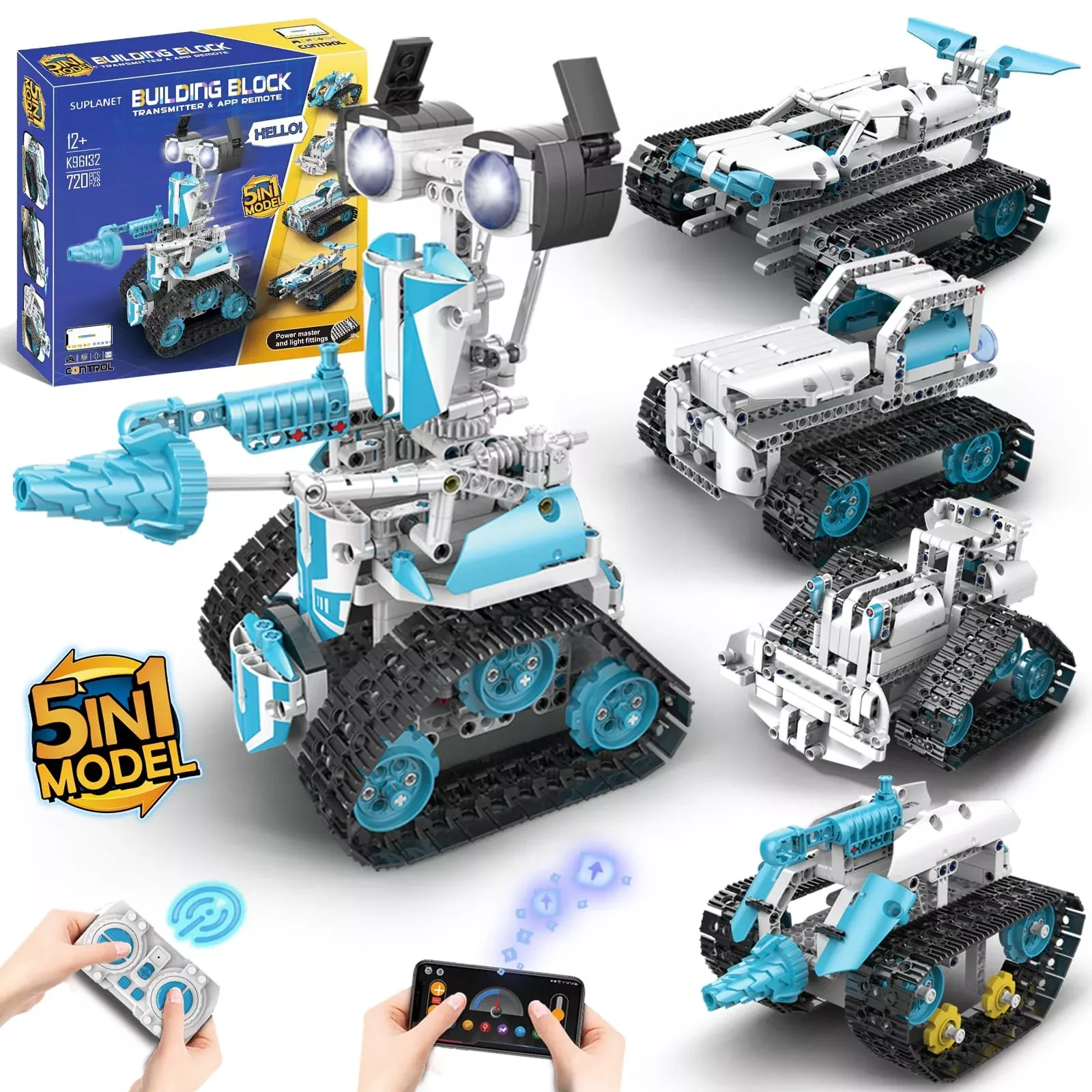 Suplanet STEM Robot for Kids, 5-in-1 Programmable Toy, 720 Pcs DIY Kit