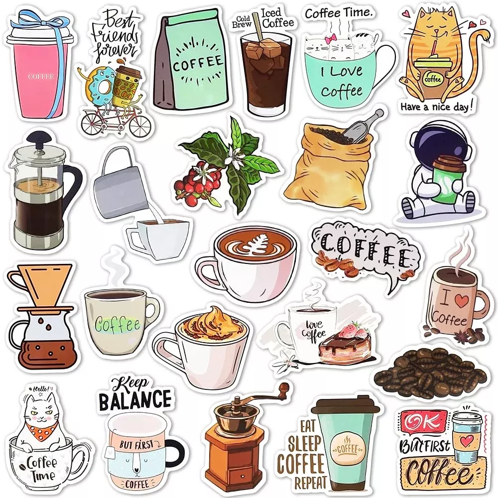 SUSIHI Coffee Stickers for Water Bottles, 2-3.5 Inch