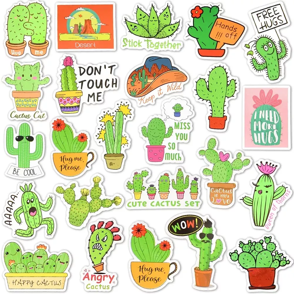 SUSIHI Cute Cactus Vinyl Stickers Pack - 50 Waterproof Stickers for Ki