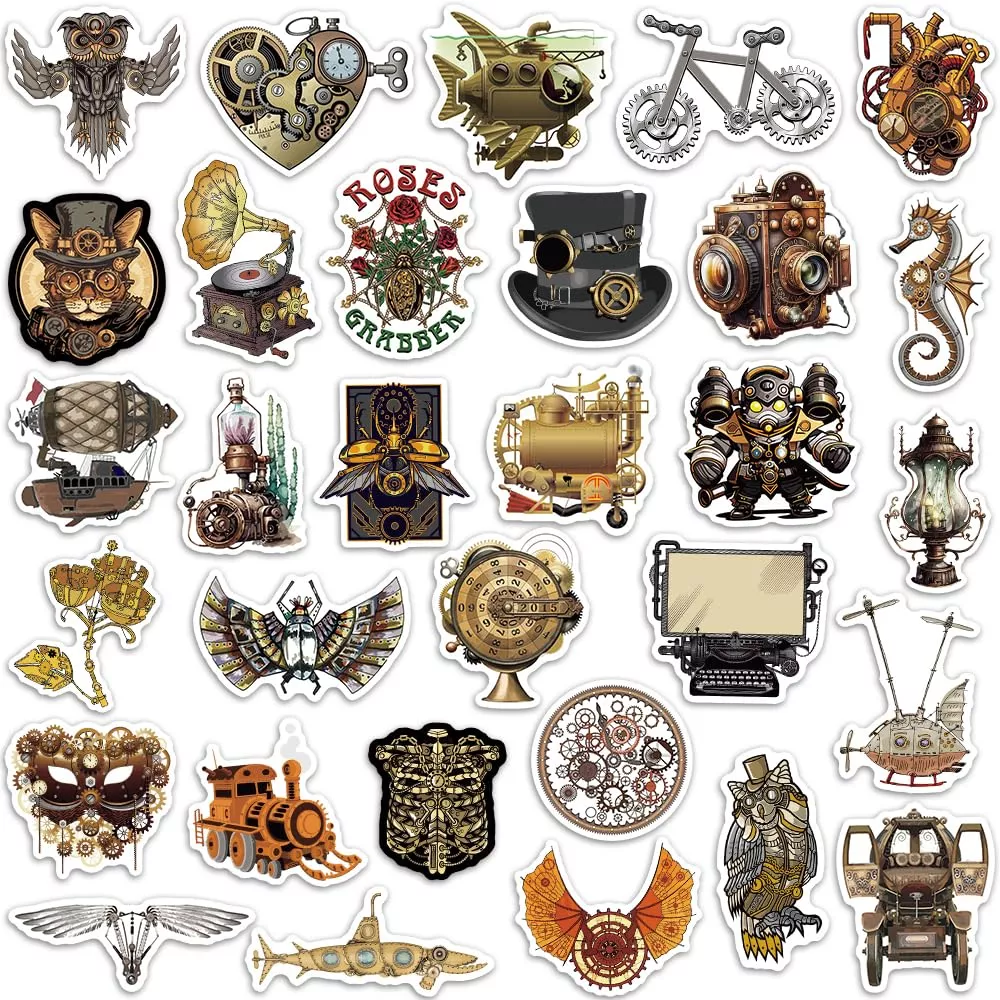 SUSIHI Steampunk Stickers for Water Bottles 2-3.5 inch