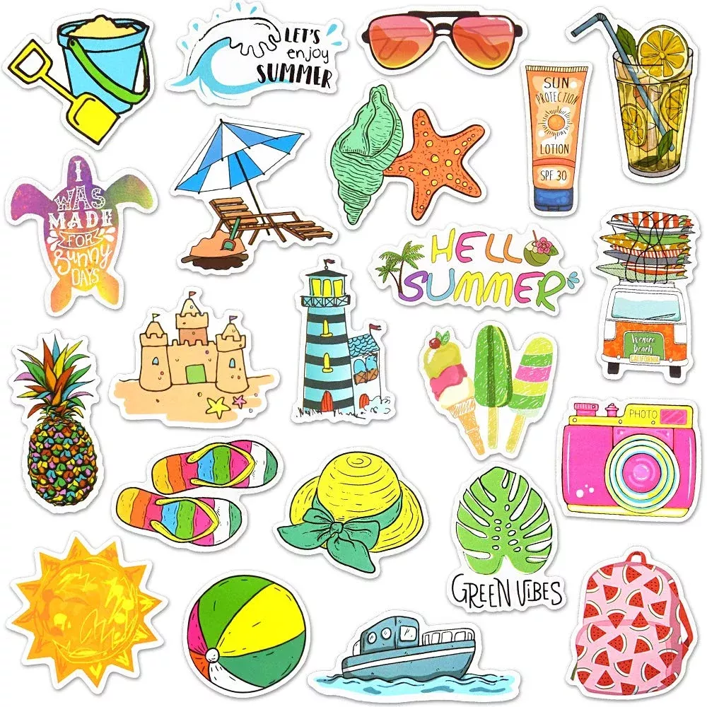SUSIHI Summer Beach Stickers Pack for Water Bottles, 2-3.