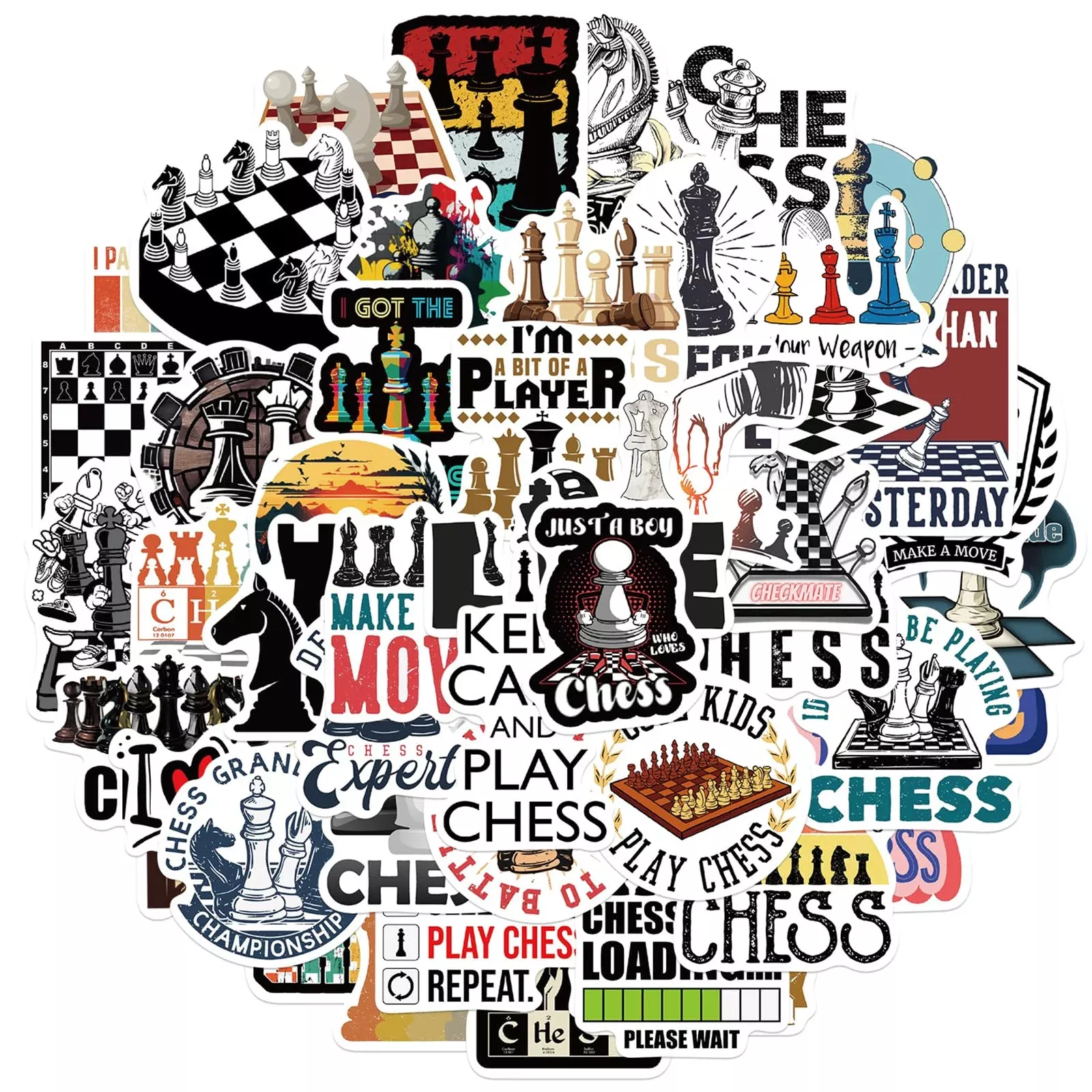 SVGDHZK Chess Stickers Pack of 50, 2-4 inch, Waterproof