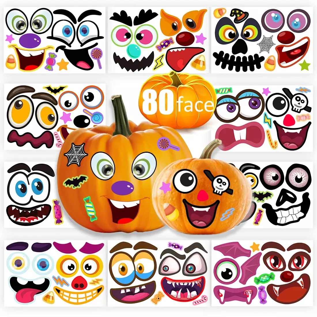 SWARKOL Halloween Pumpkin Decorating Stickers, Multicolor, 40 Sheets