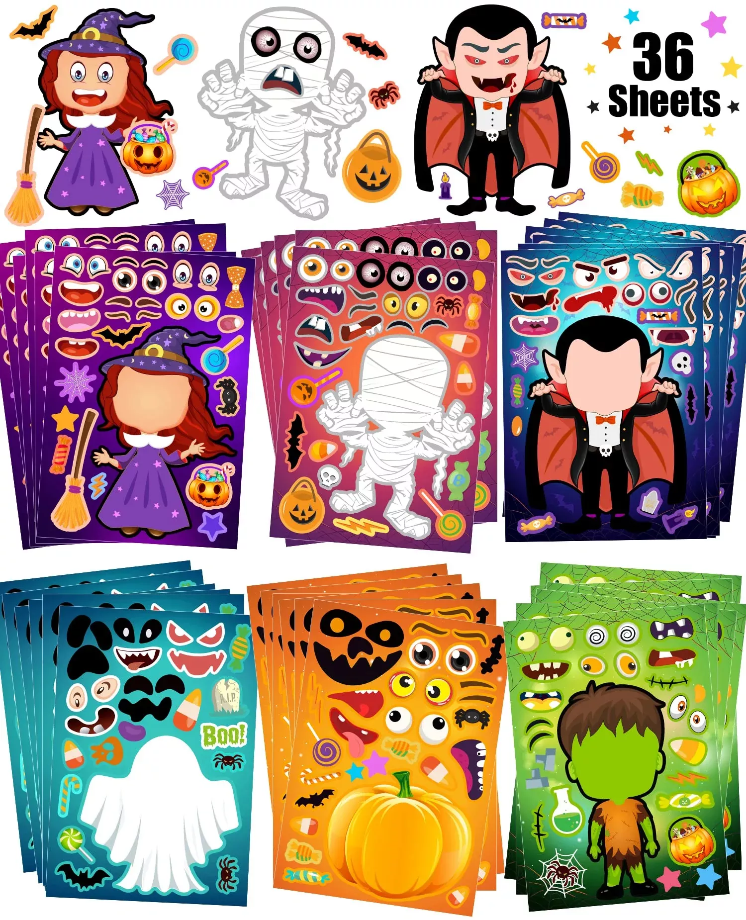 SWARKOL Halloween Theme Face Stickers, 36 Sheets, Multicolor