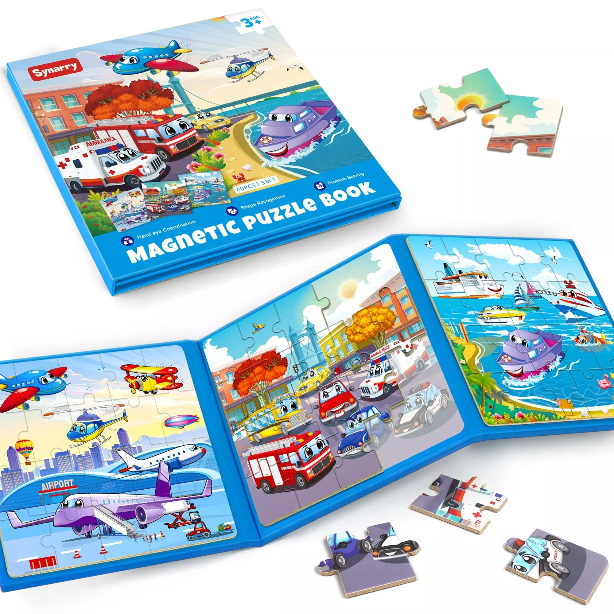 SYNARRY Magnetic Transport Puzzles for Kids 3-5, 20 Pieces, Color