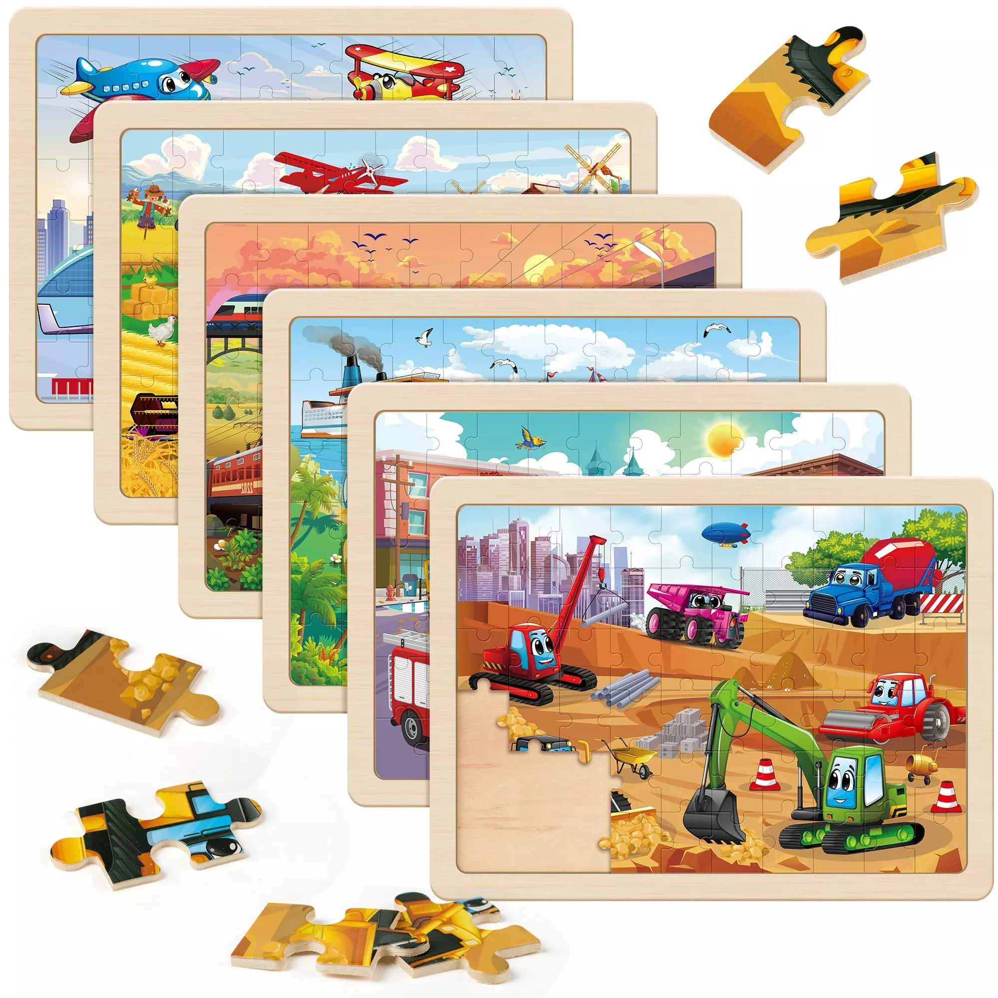 SYNARRY Transportation Theme Puzzles 60 PCs for Kids Ages 4-8 Colorful