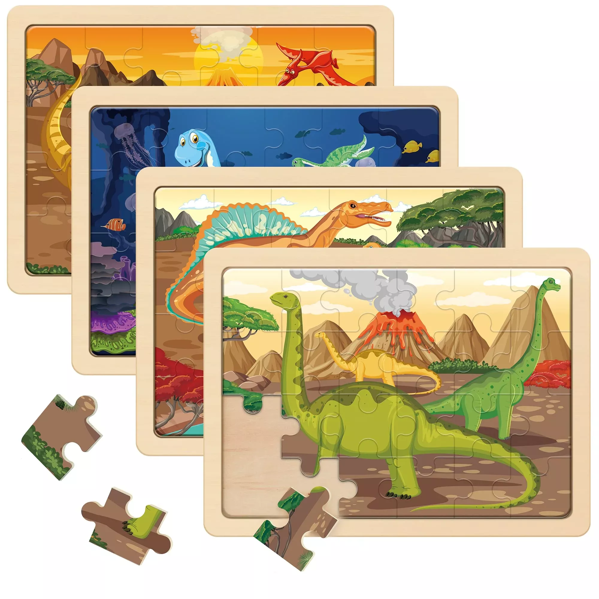 SYNARRY Wooden Dinosaur Puzzles for Kids, 24 PC, Colorful, Ages