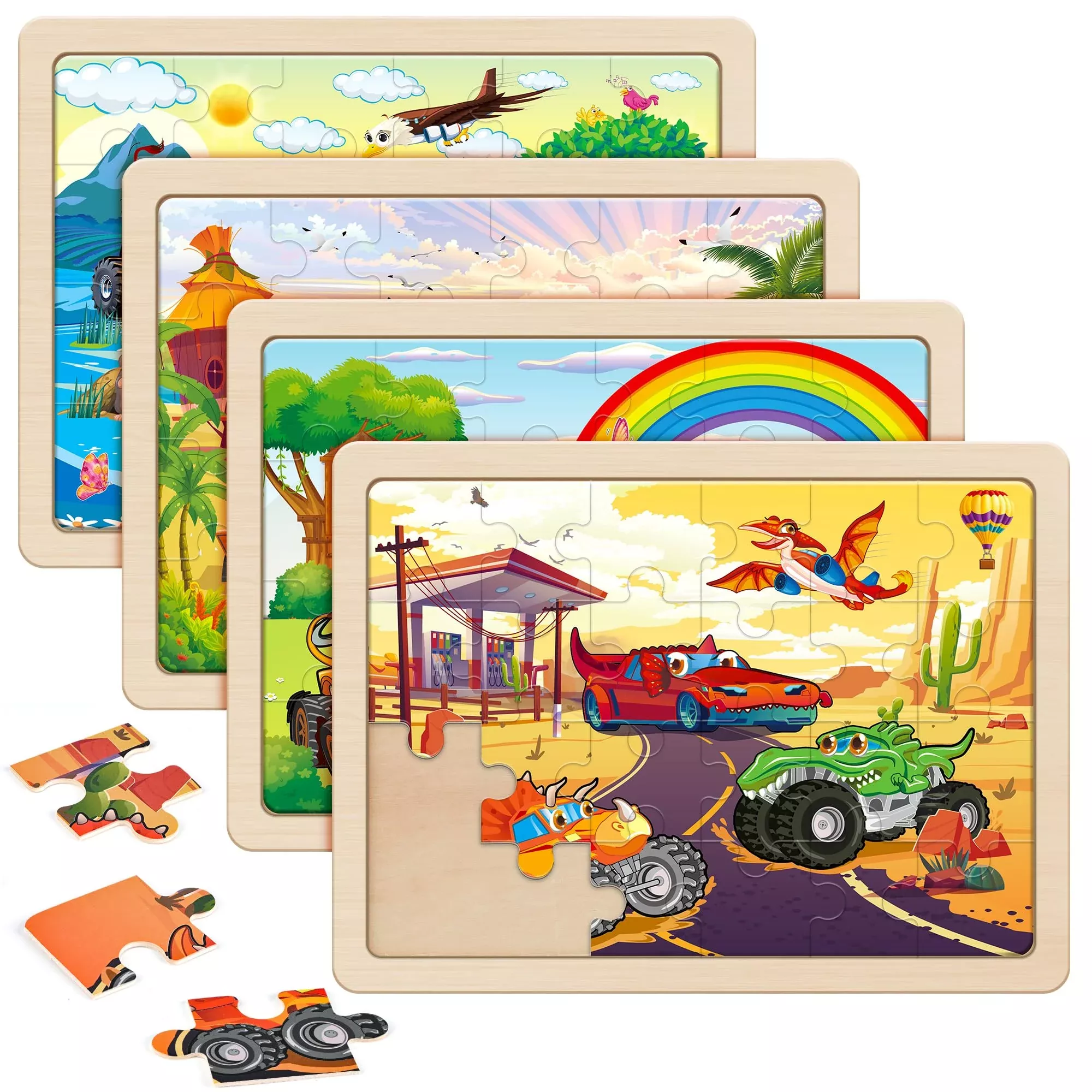 SYNARRY Wooden Puzzles for Kids Ages 3-5, 4 Packs,