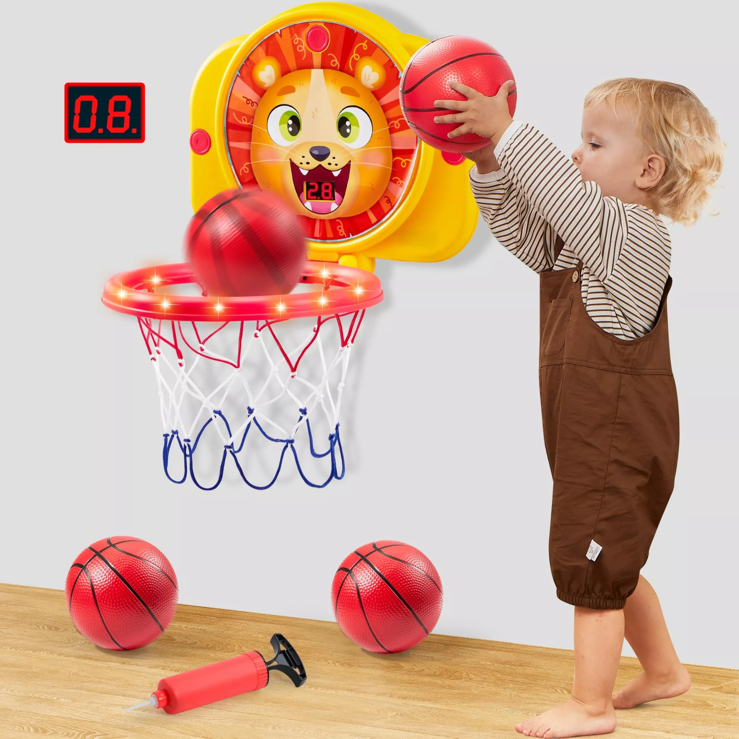 SYNCFUN Adjustable Height Mini Basketball Hoop for Kids - Honey Color