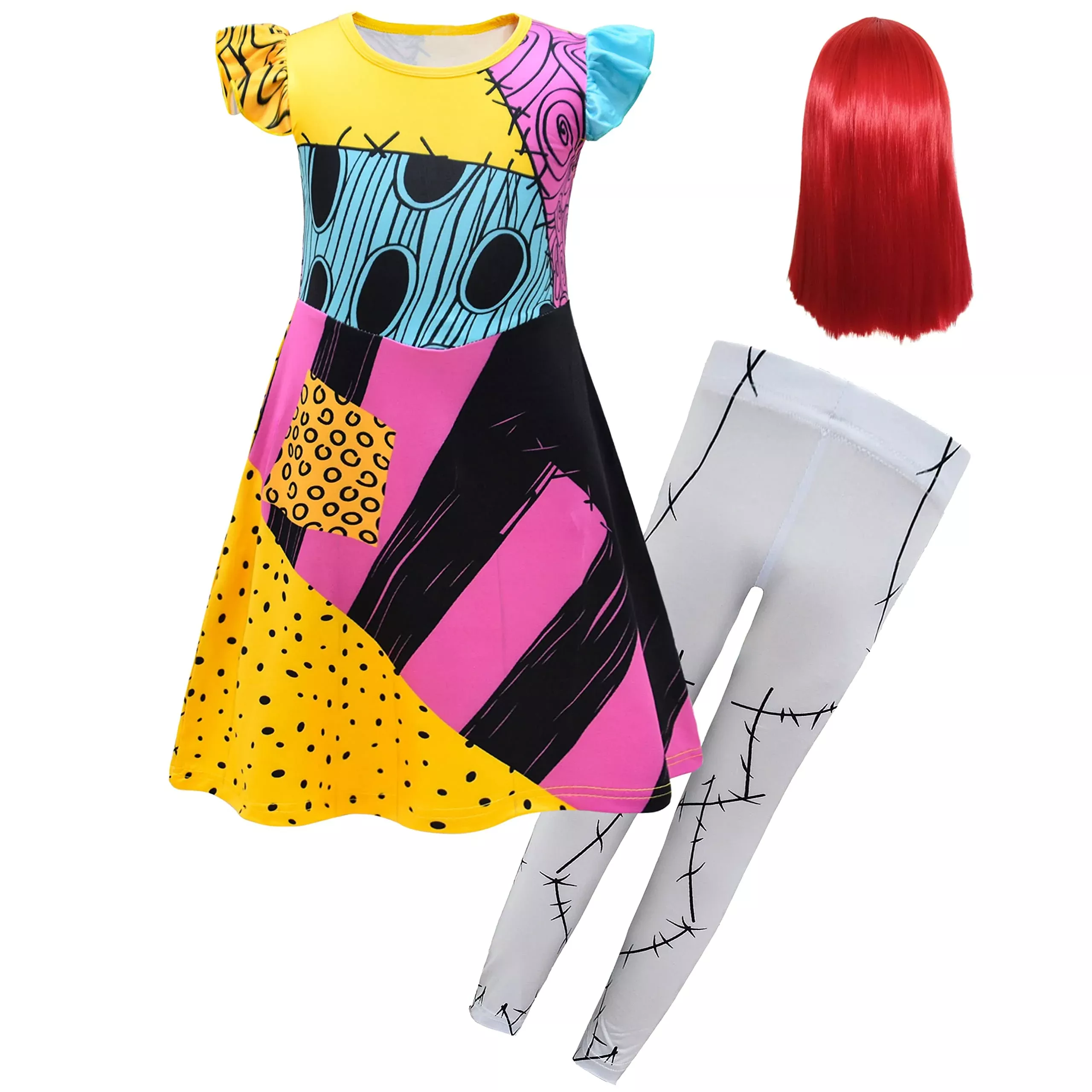 Szytypyl Sally Halloween Costume for Kids, 3pcs Set, 10-11