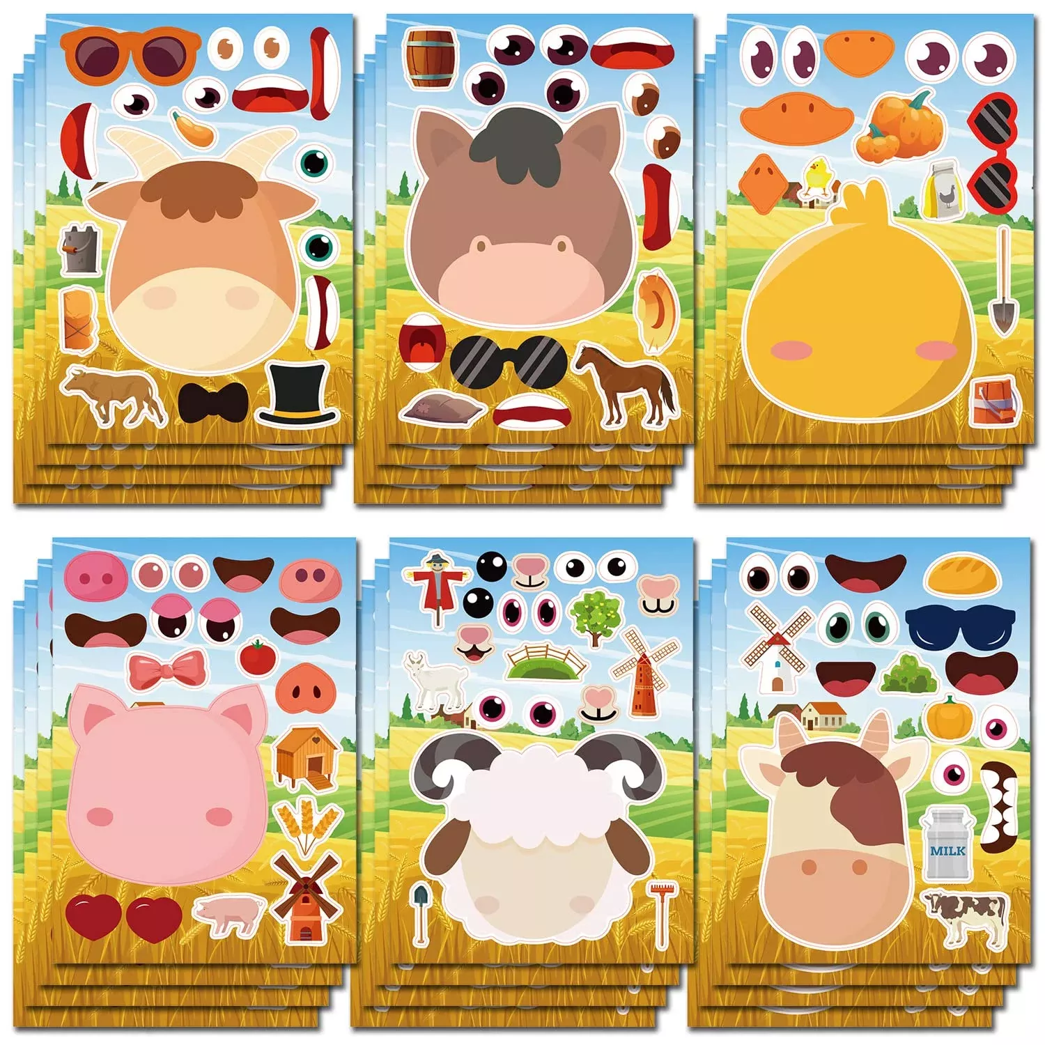 T-Antrix Farm Animals Stickers 24 Sheets Premium Vinyl for Kids