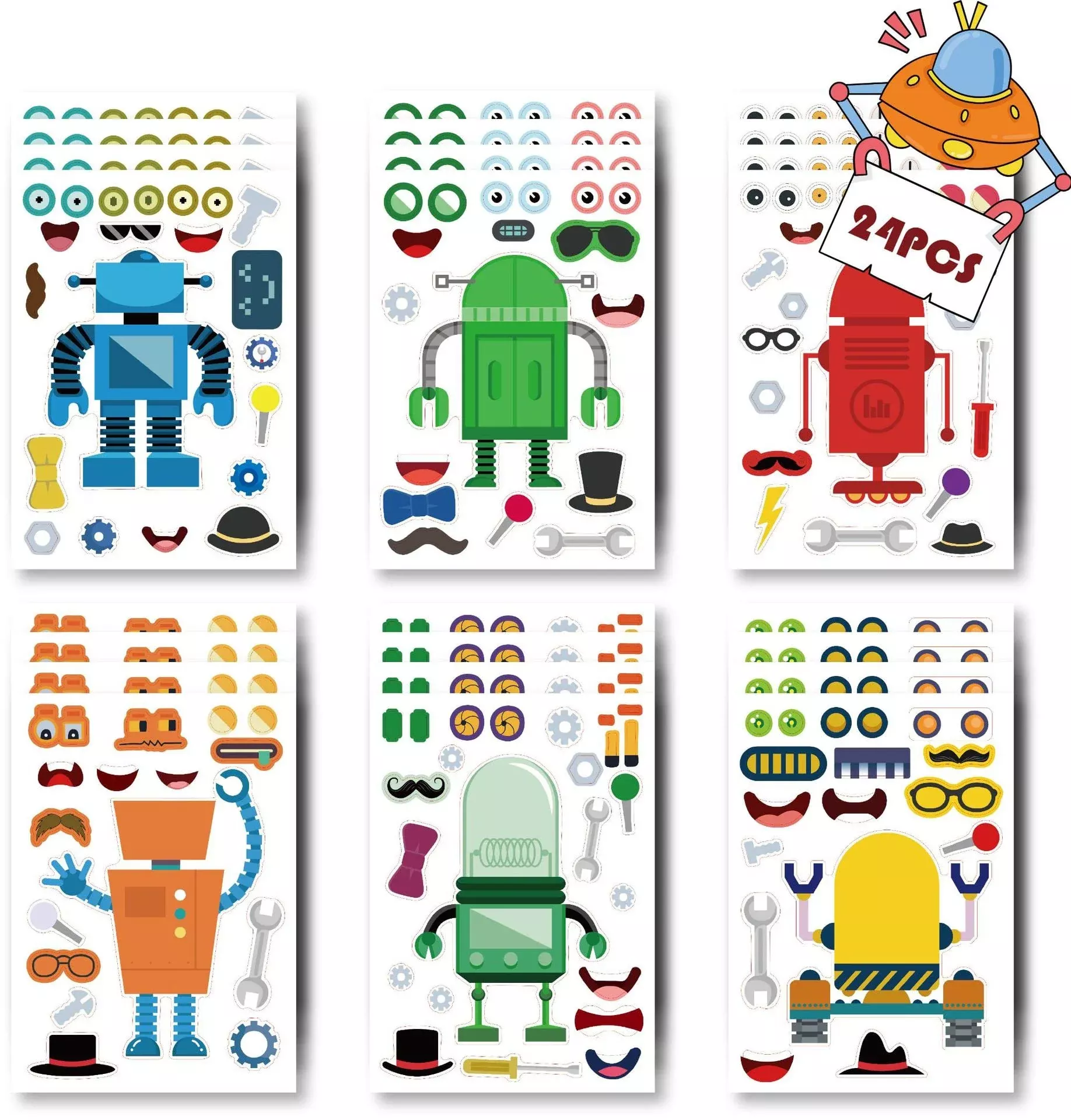 T-Antrix Make Your Own Robot Stickers, 24 Sheets, Multicolor