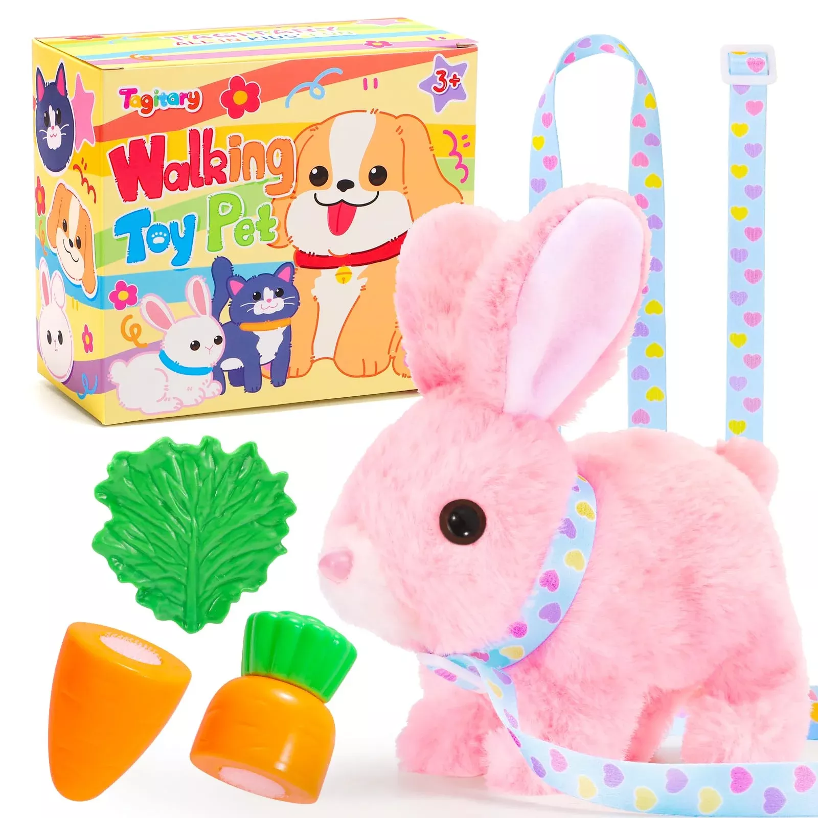 Tagitary Hopping Bunny Plush Toy Medium Pink Interactive Rabbit
