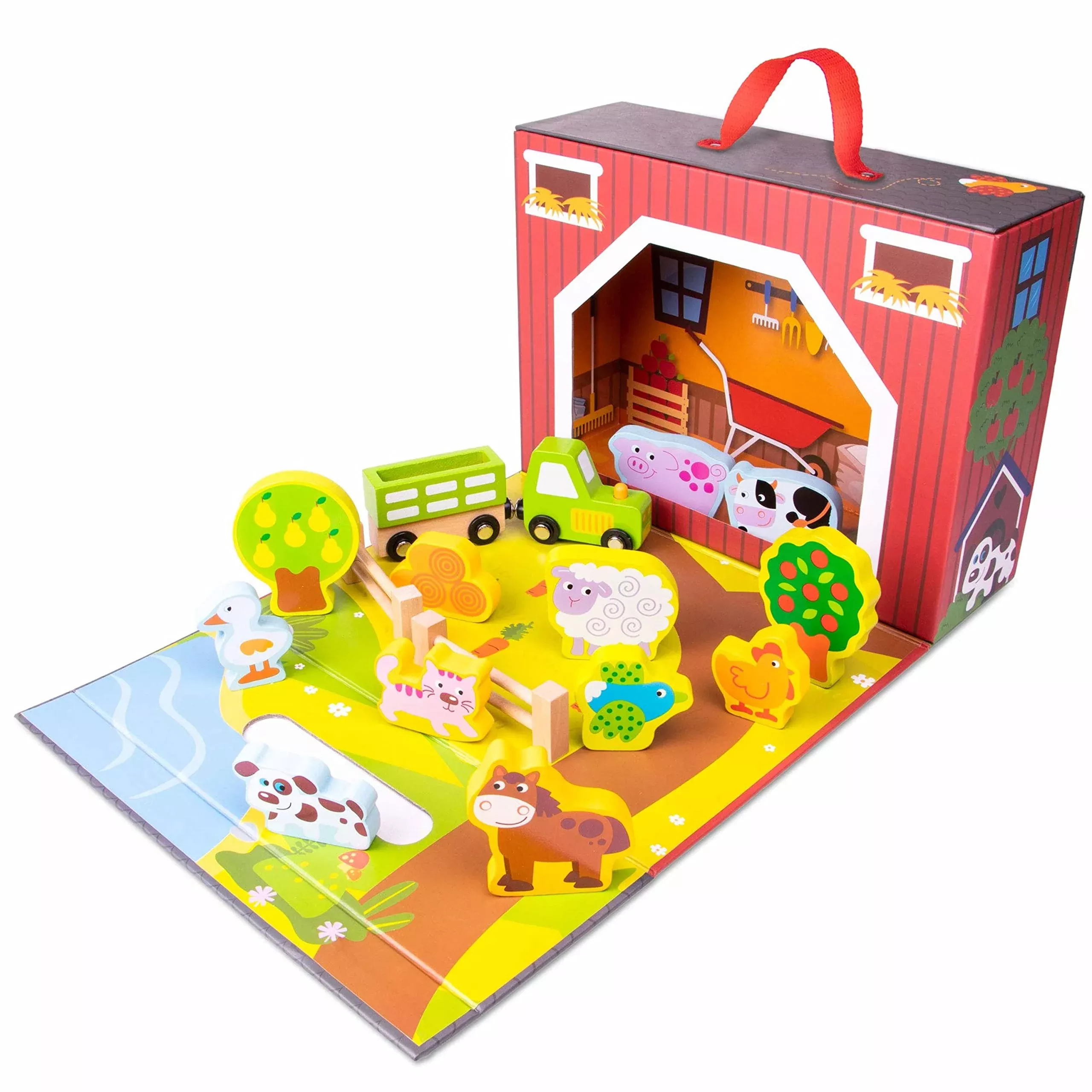 Take-Along Barnyard Toy - Foldable Barn Box With Farm Animals For Kids