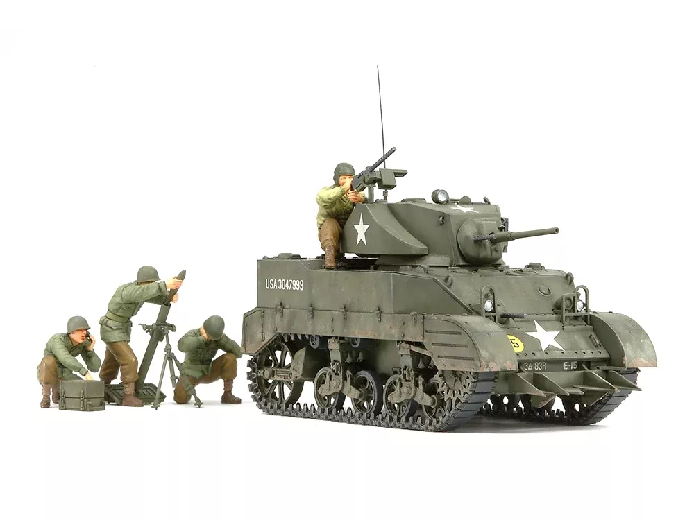 Tamiya 35313 1/35 US Light Tank M5A1 – Pursuit Operation Model Kit with 4 Figures
